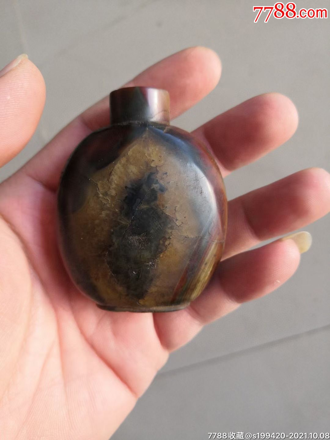 清代玛瑙鼻烟壶包浆油润品相如图包老保真