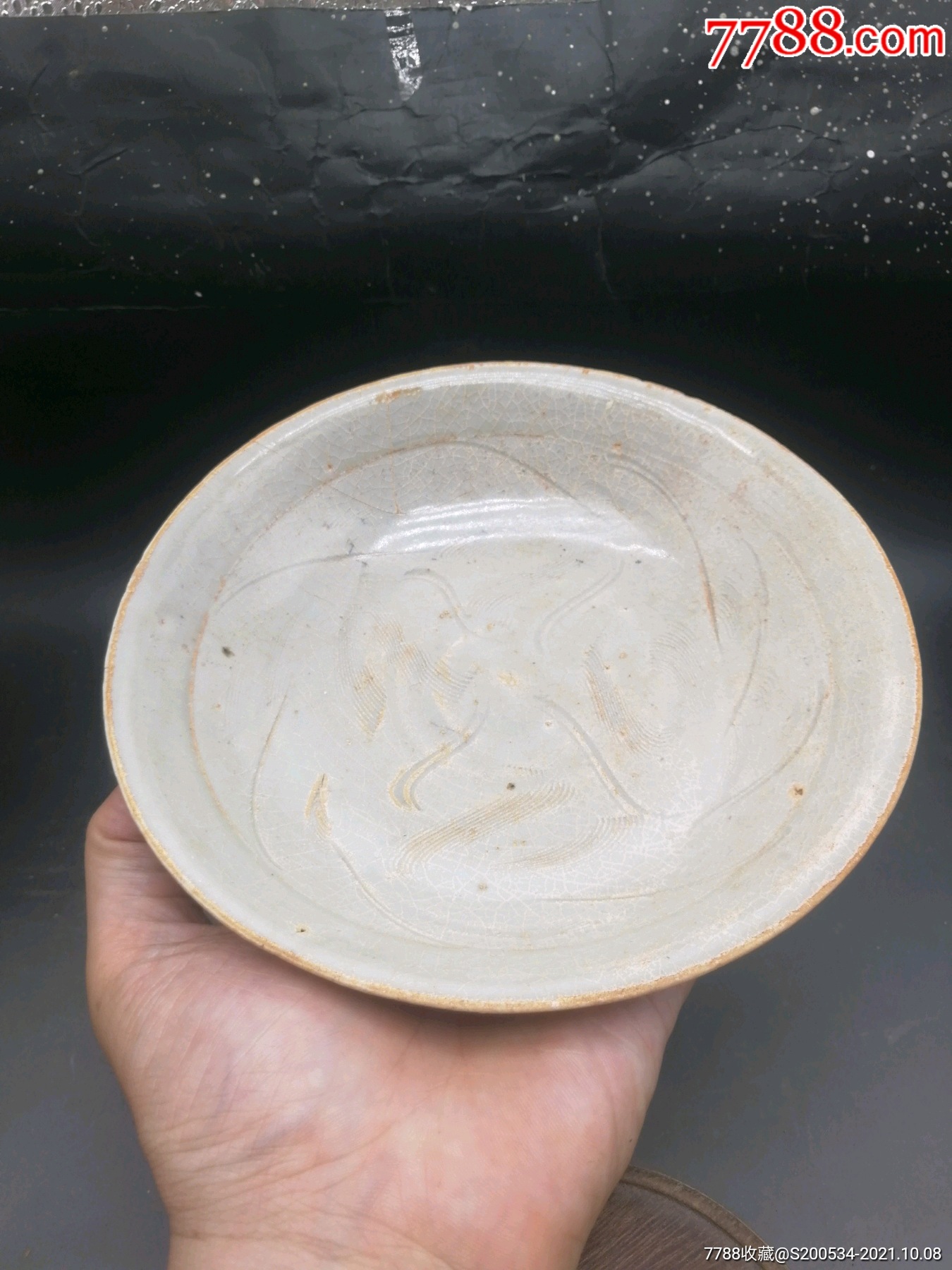 瓷器古玩收藏建宁窑刻花盘古董摆件礼品艺术标本宋瓷高古老窑绝美
