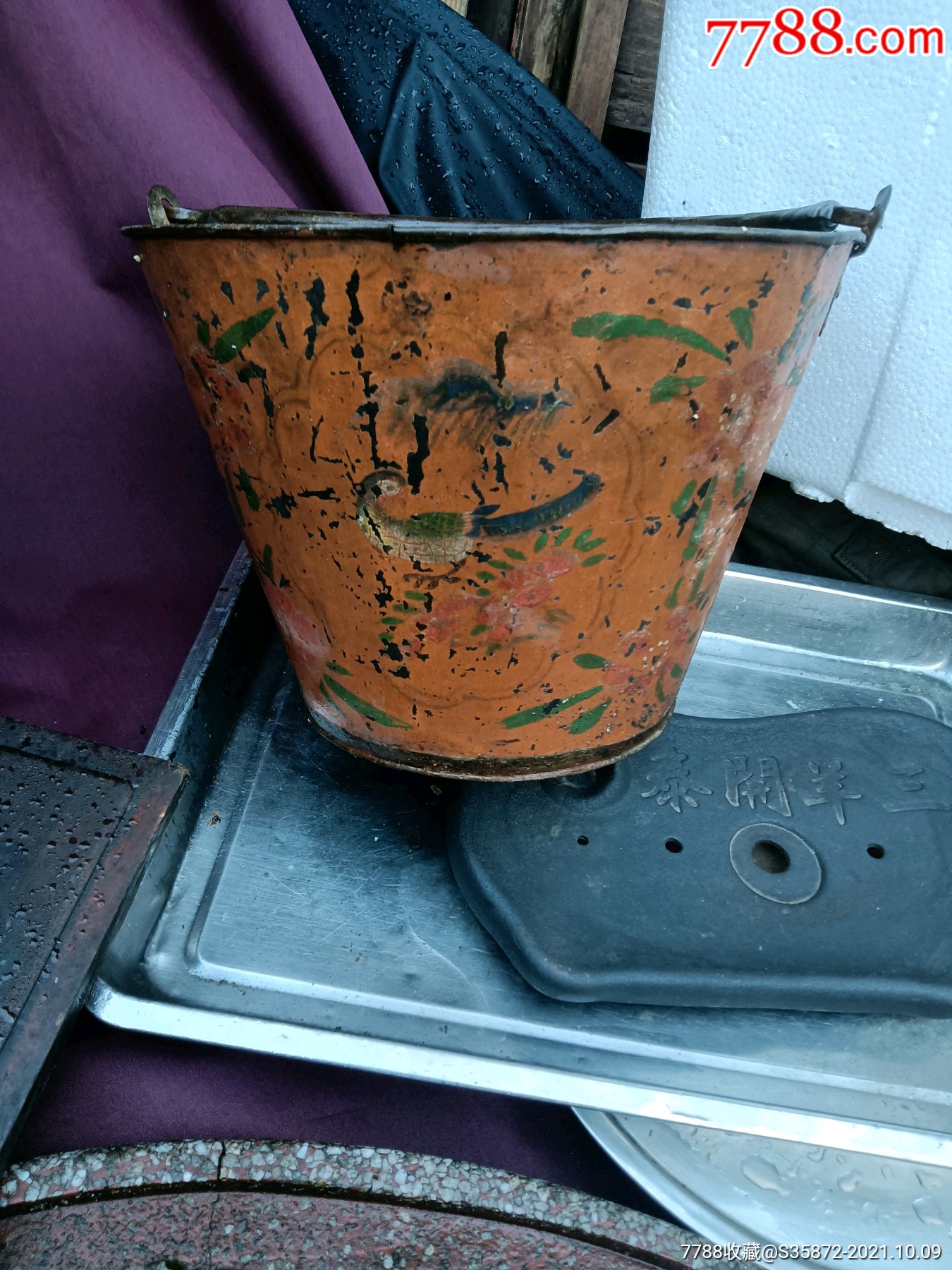 民国彩绘铁桶提桶