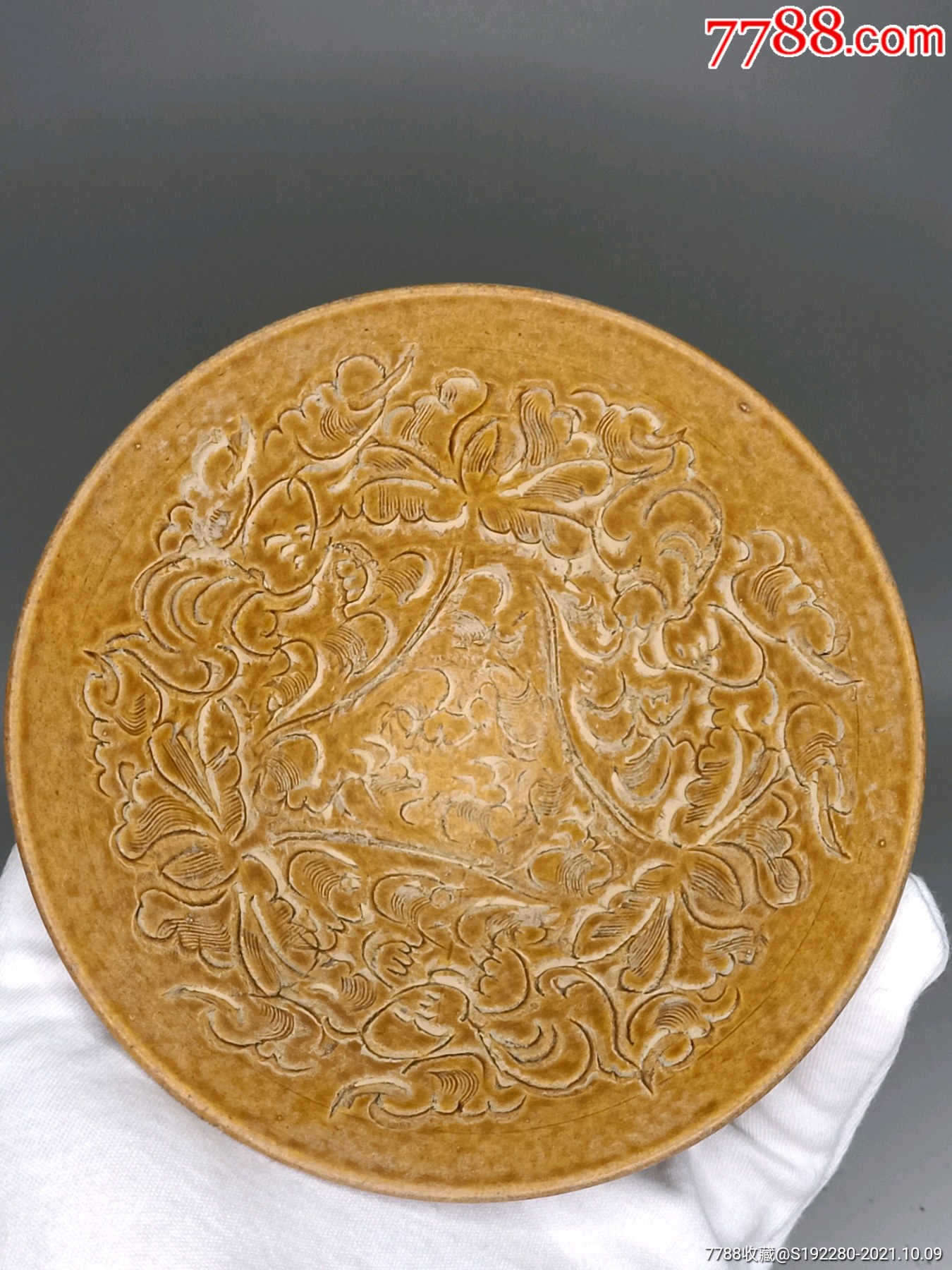 寿州窑茶盏.剔刻花人物,缠枝花卉.(工艺品)_黄釉瓷_第2张_7788瓷器