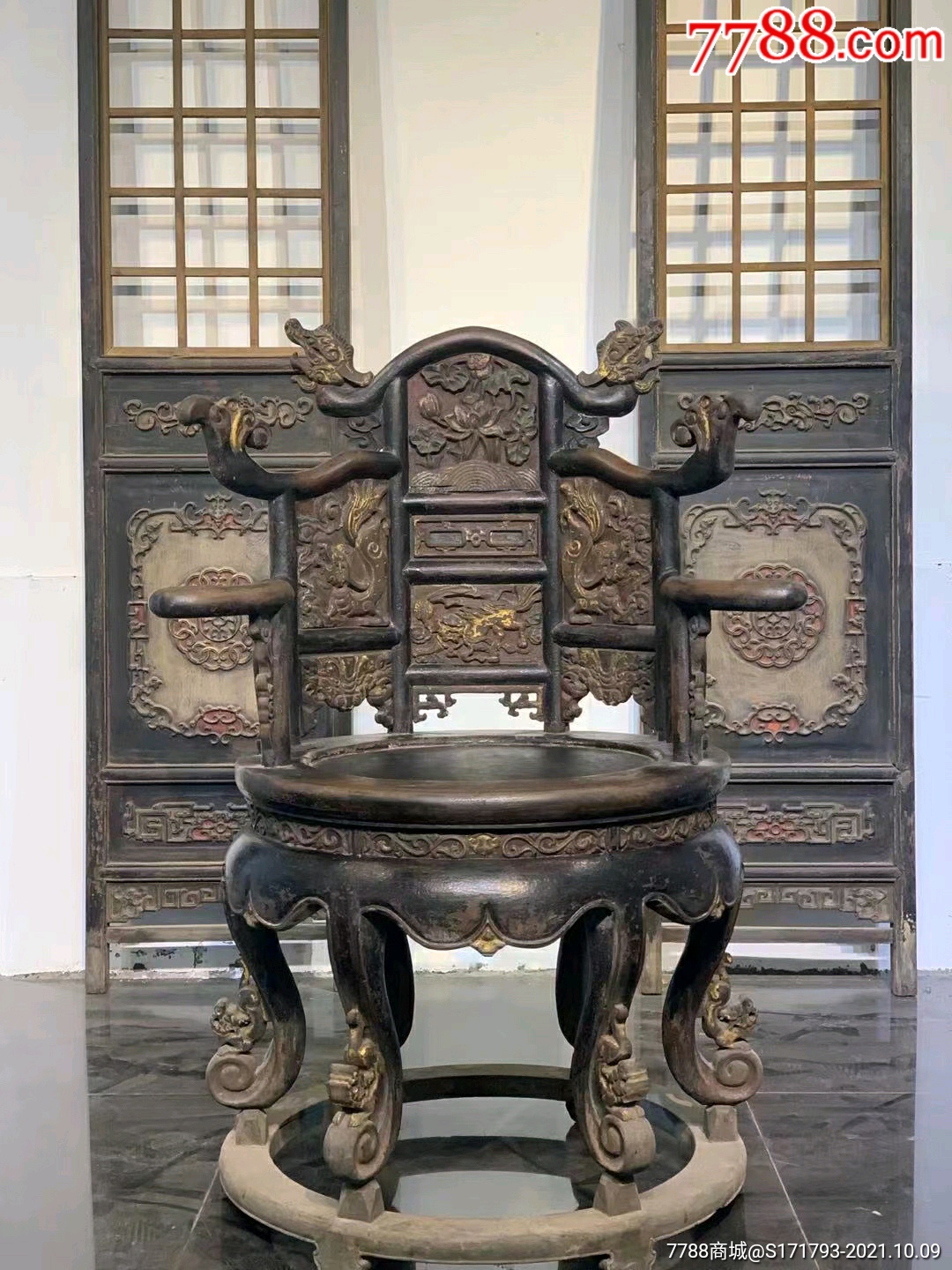 清代,何花龙椅六足宝座会所专用