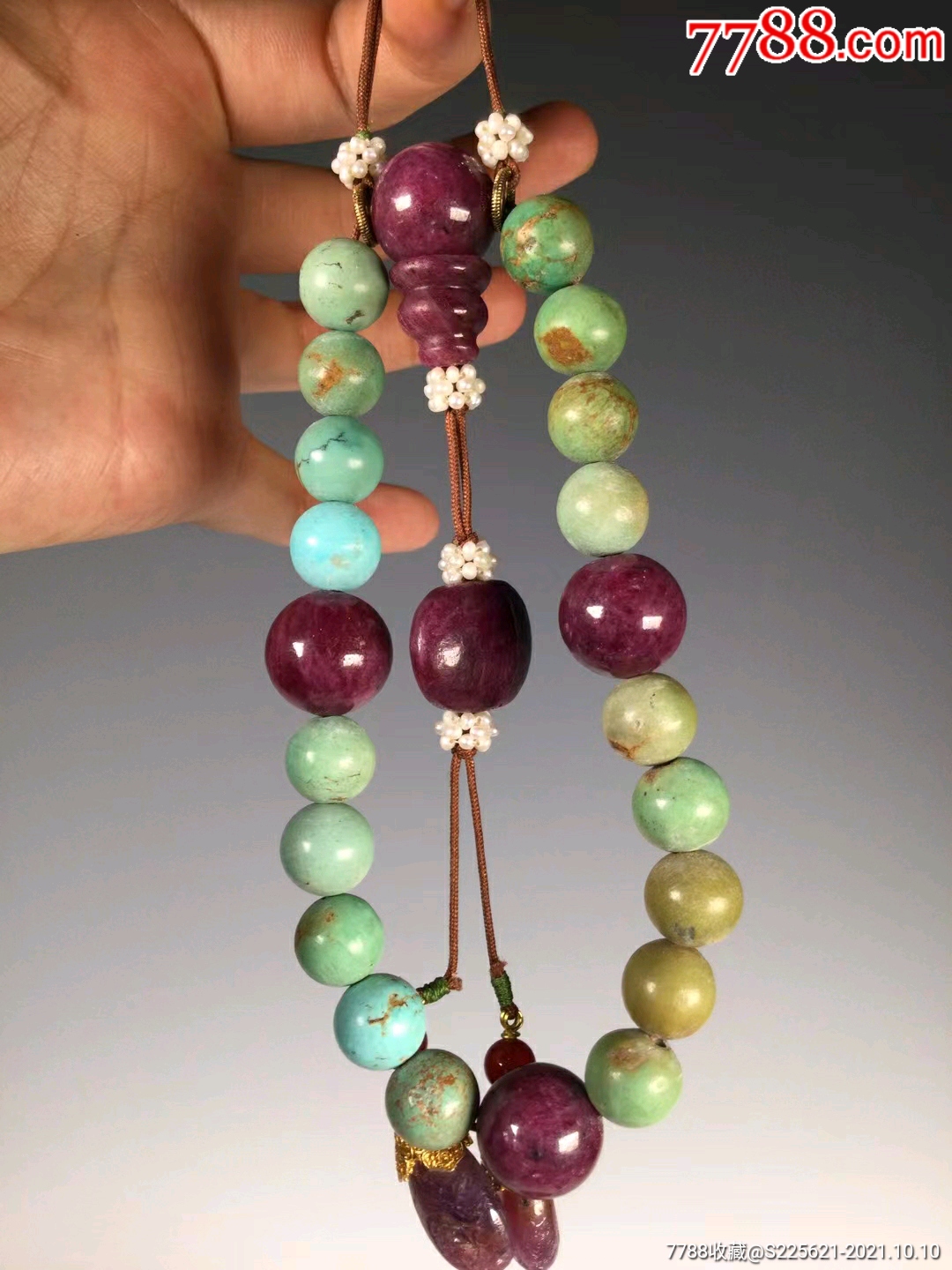 宫廷式?天然松石红宝石手串压襟