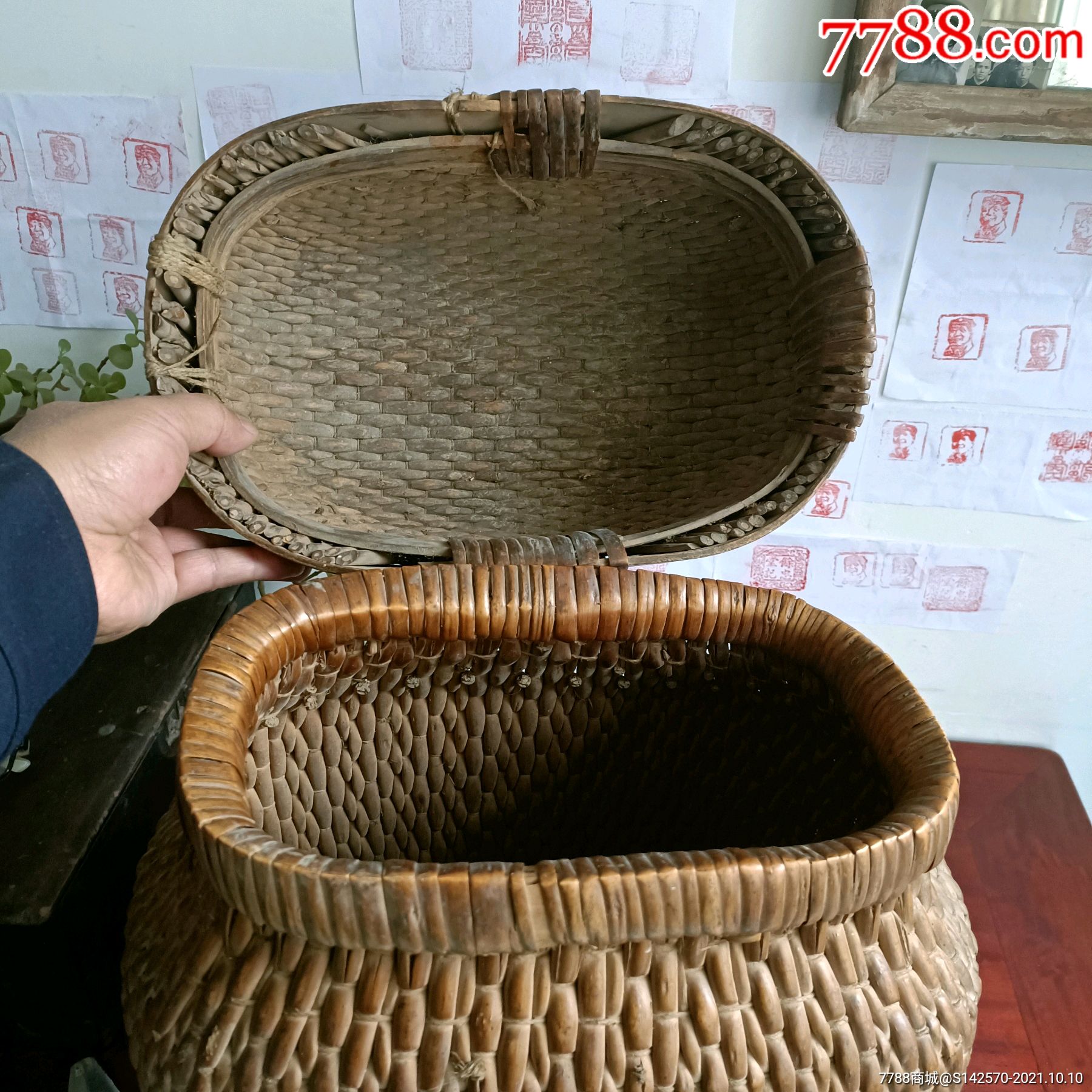 民国柳编食盒鱼篓子完整保老保真