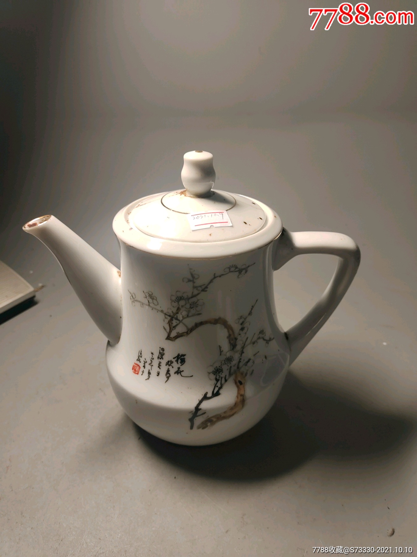80年代左右,白梅花茶壶一把,盖磕_彩绘瓷/彩瓷_专注寡妇二十年【7788