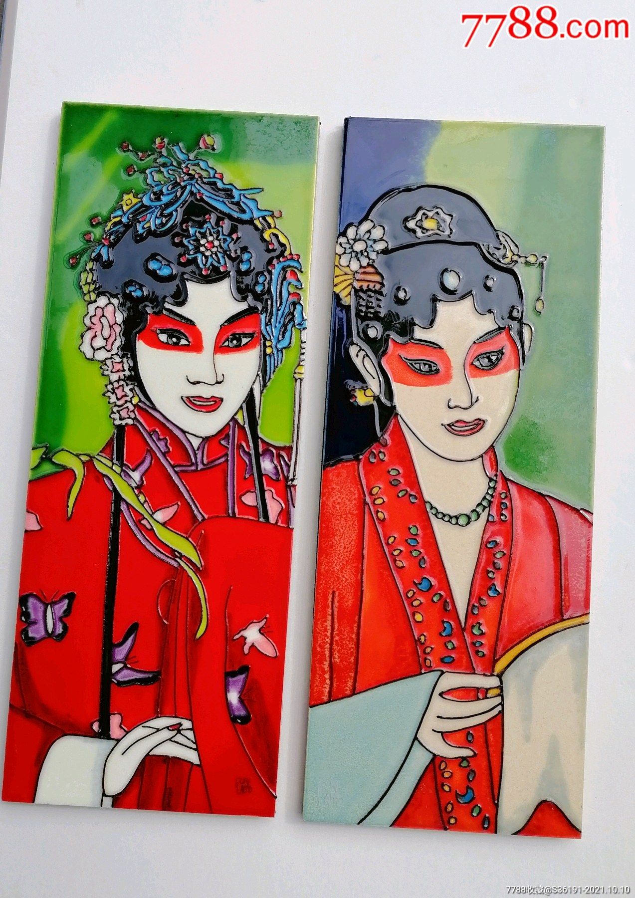 三彩特色陶瓷手绘瓷板画京剧脸谱客厅玄关餐厅墙砖装饰挂画