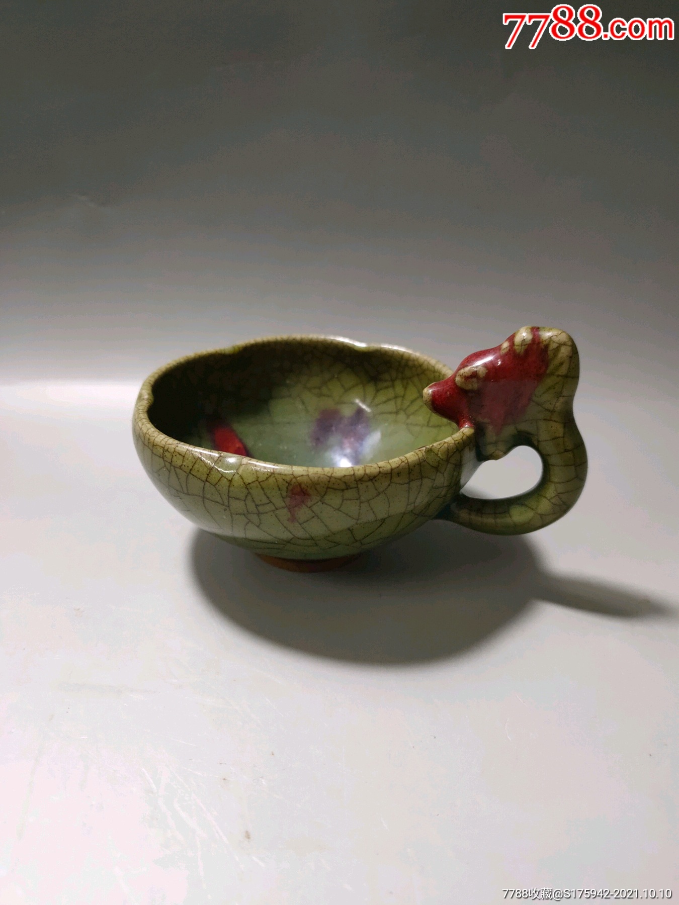 钧窑龙柄杯,老钧瓷