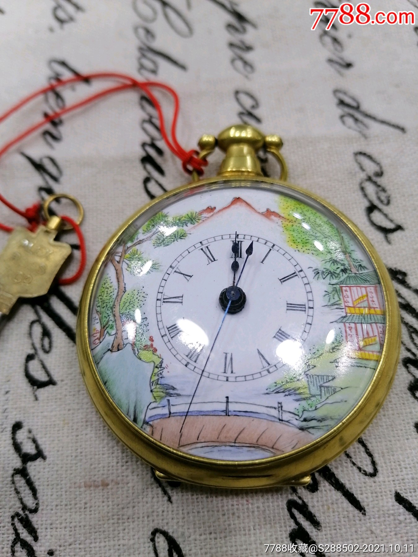 a304古董播喴2号大八件风景盘怀表