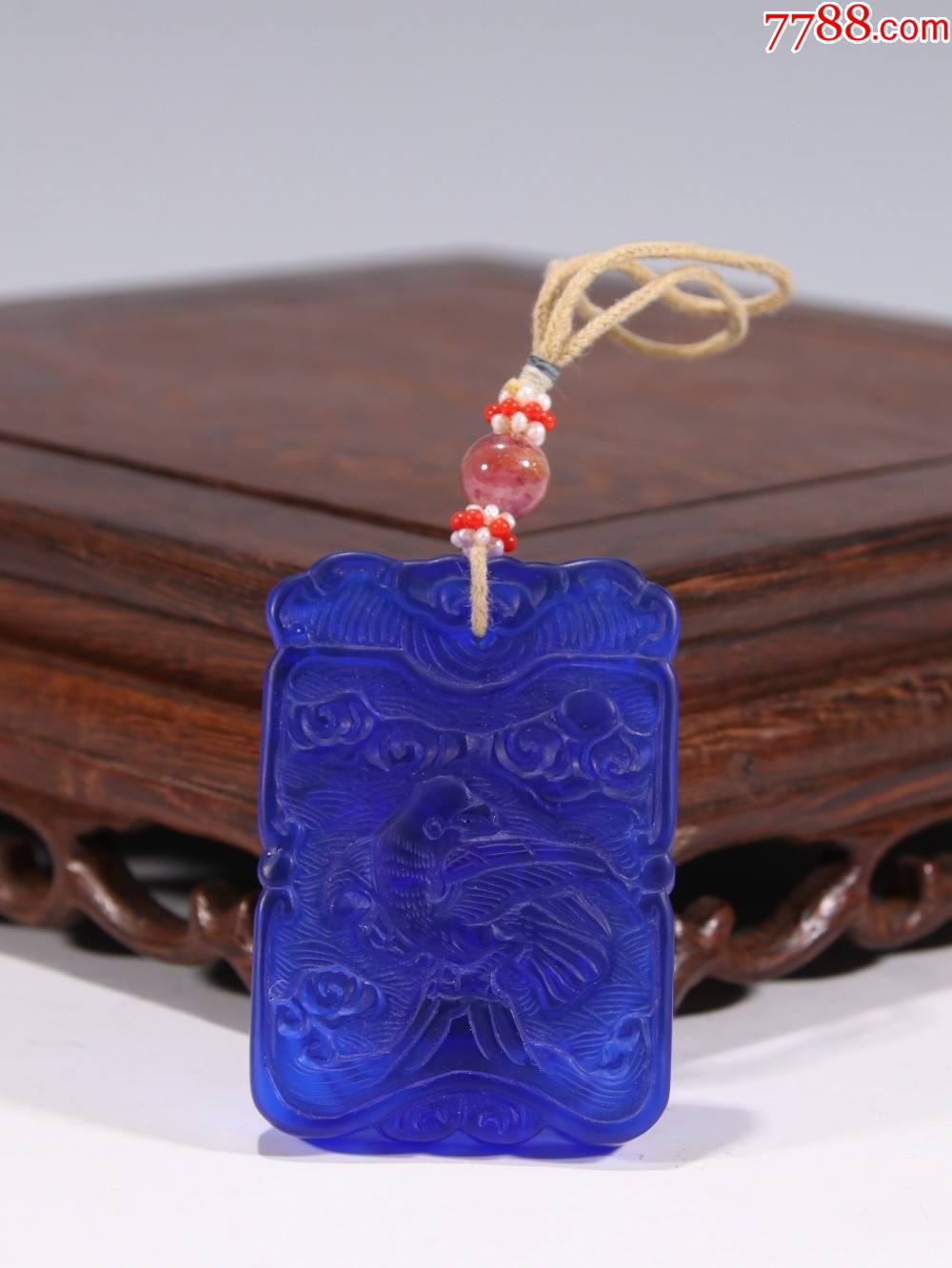 晚清蓝琉璃海浪仙鹤纹挂佩