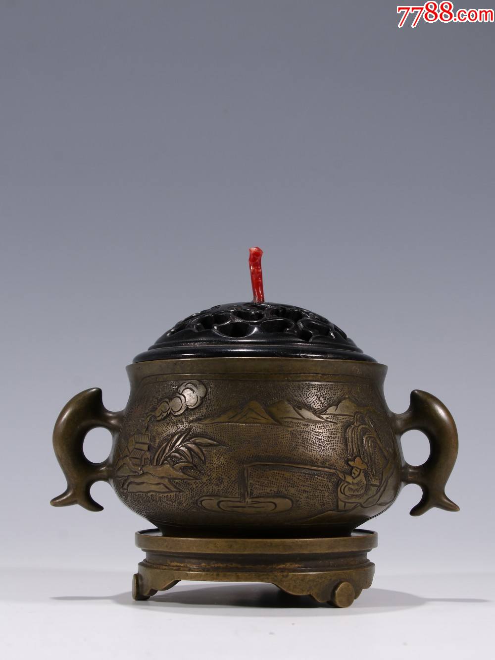 清"琴书侣"款铜胎双鱼耳香薰炉_香炉/香器_老玩物古玩收藏【7788收藏