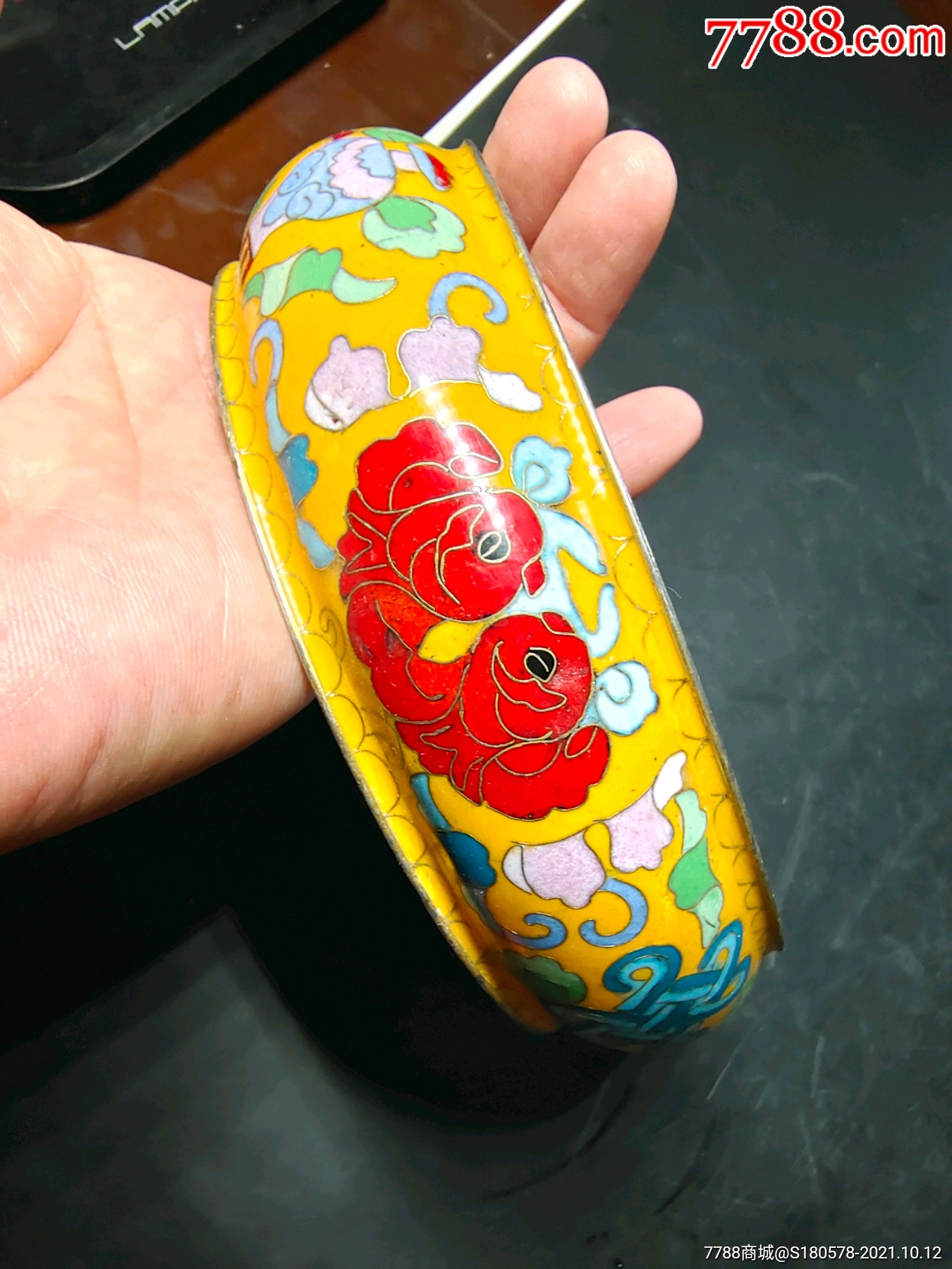 八十年代口径17.5厘米金属胎掐丝珐琅彩/景泰蓝大手镯一个