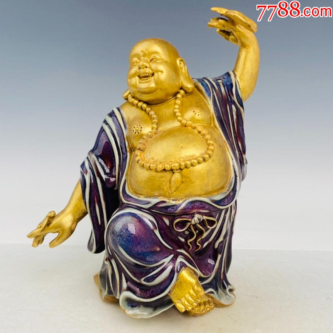 钧瓷玫紫鎏金佛高265厘米直径22厘米工艺品