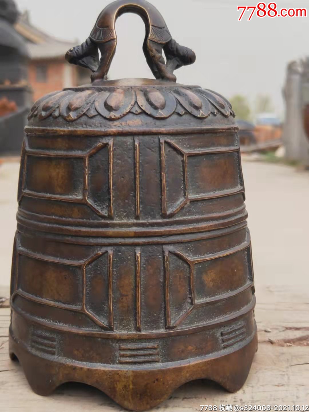 纯铜吉祥龟平安小铜钟镇宅避邪包浆老道皮壳老辣全品完整满工包老