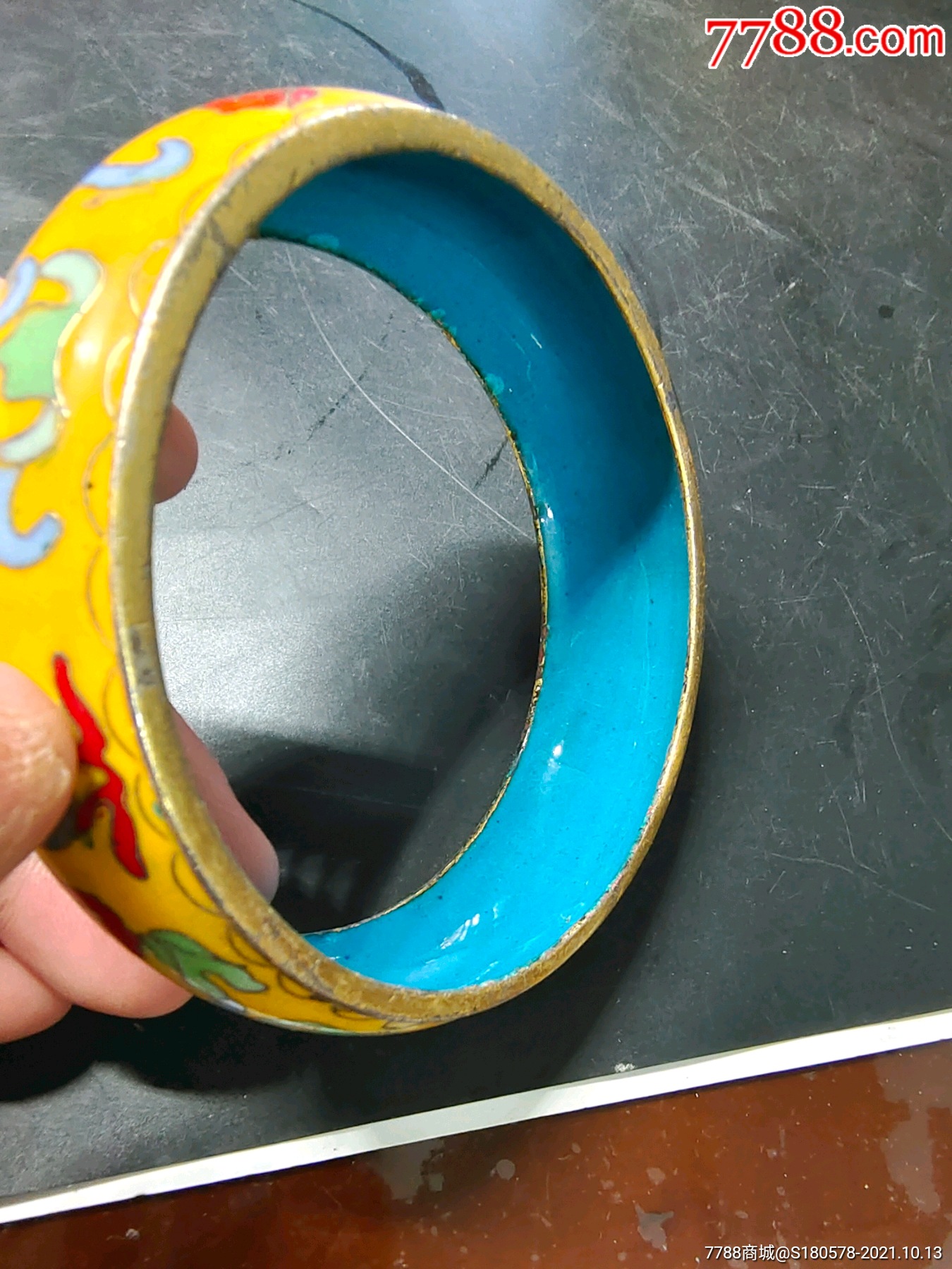 八十年代口径10厘米金属胎掐丝珐琅彩景泰蓝手镯一个