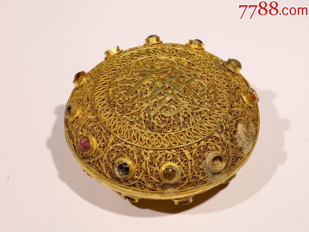 银鎏金累丝嵌宝佛纹盖盒a84s23f_其他银器_图片鉴赏_收藏价值_7788