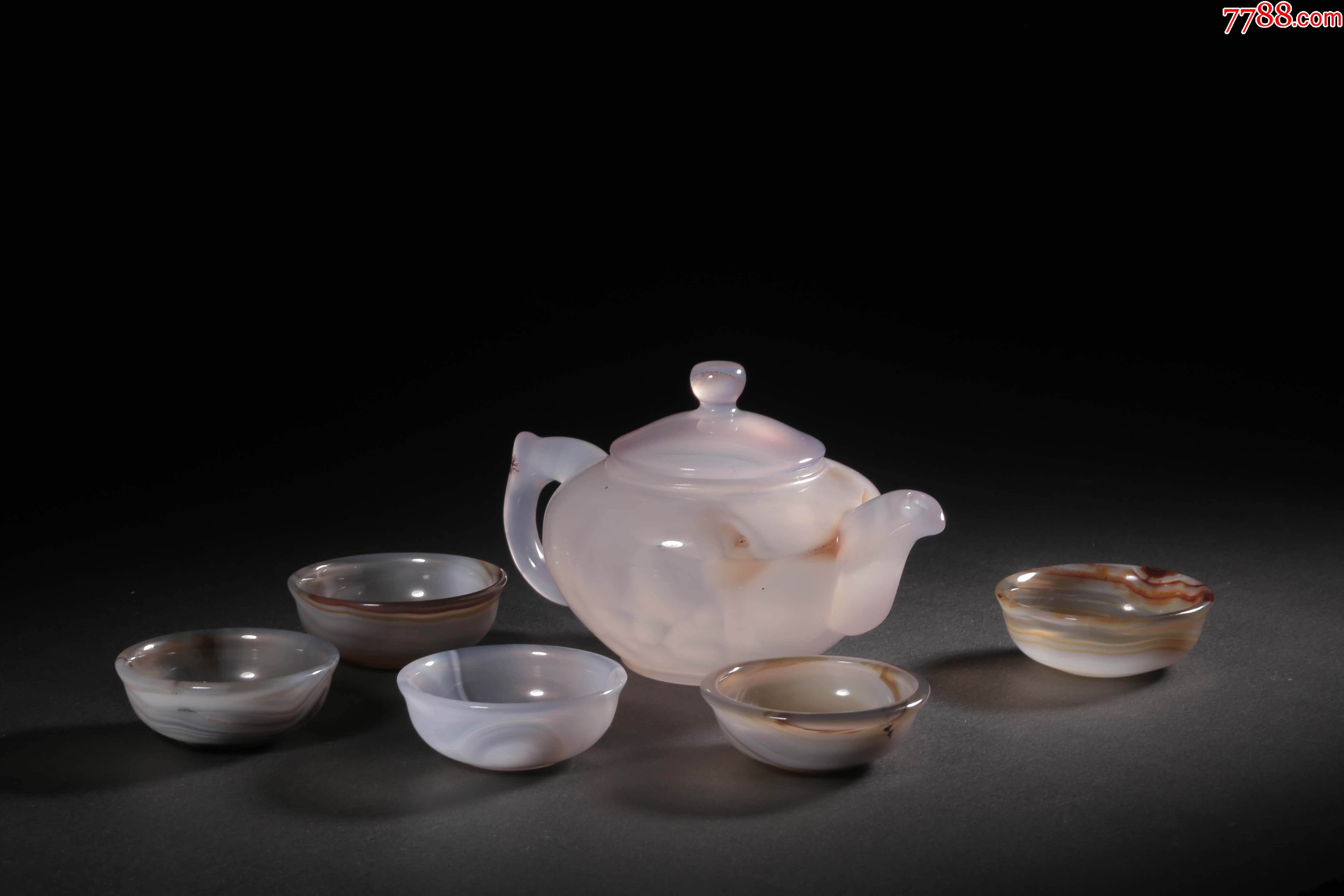 玛瑙整挖茶壶茶杯六件套asy26f