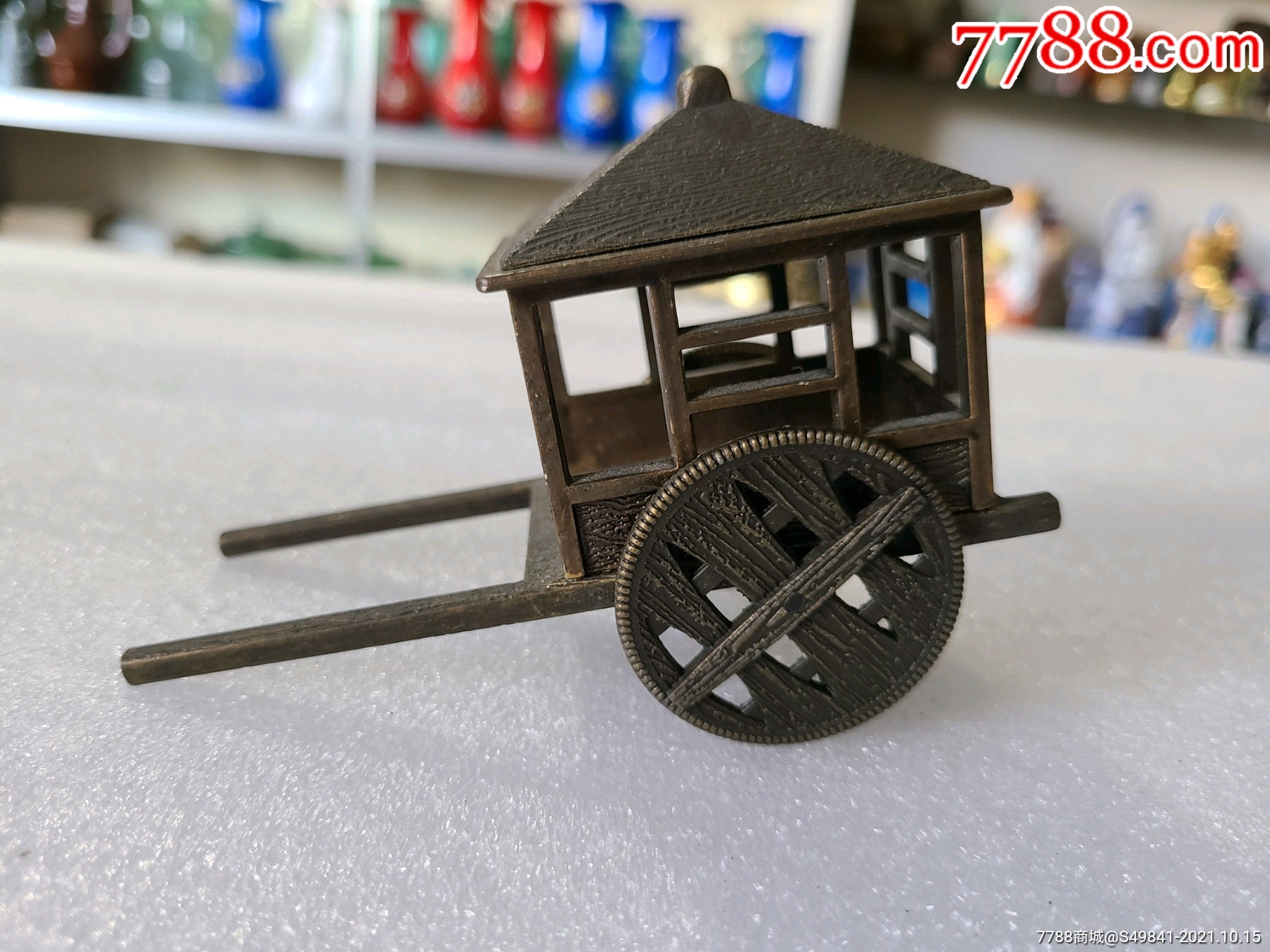 古代马车老铜制摆件