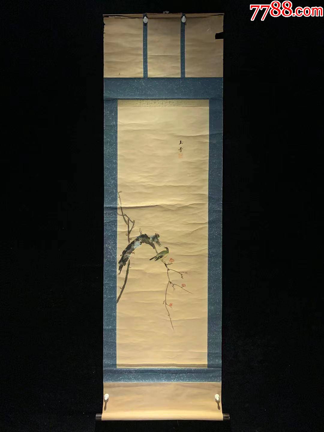 日本回流老字画玉芳翠雀3849中古真迹书画