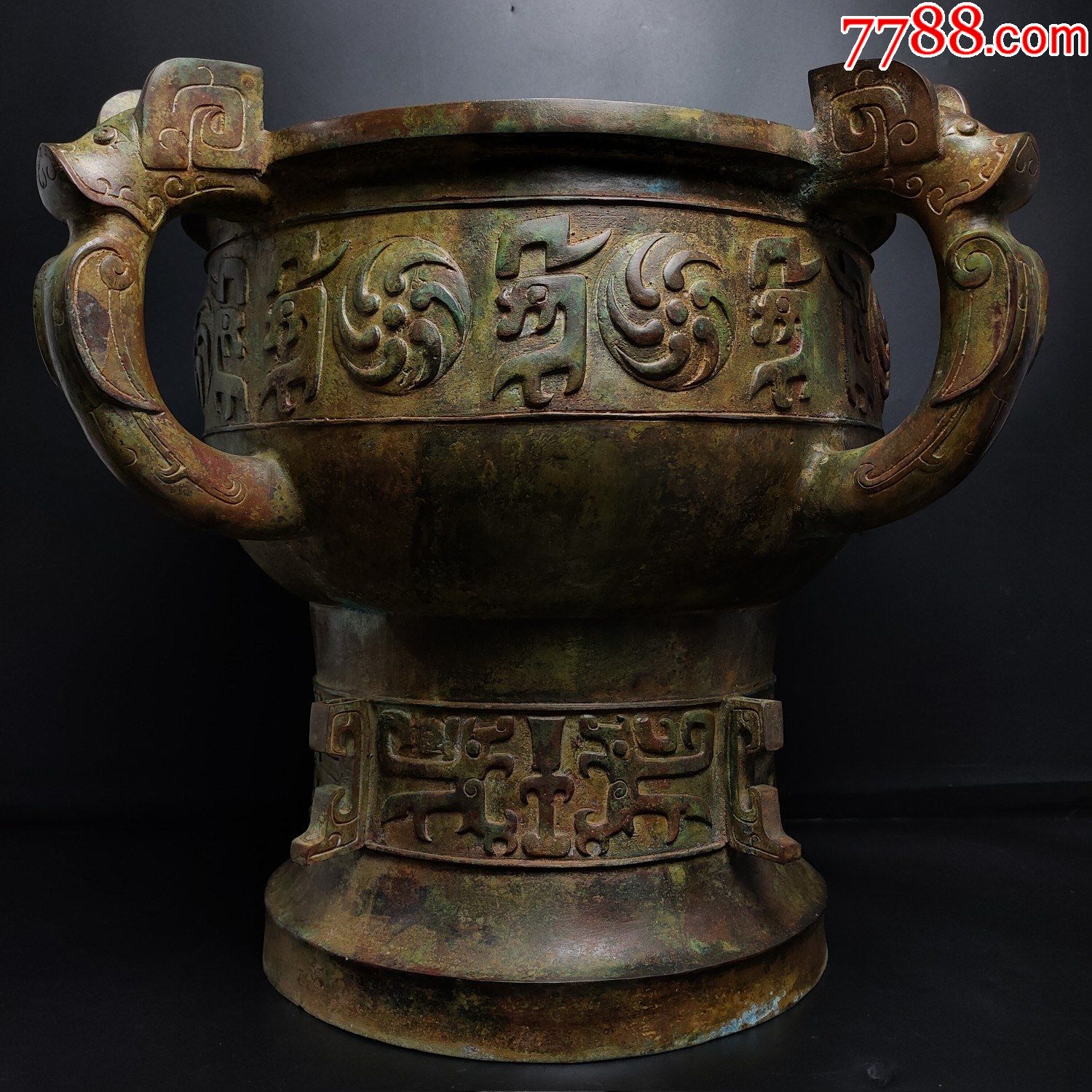青铜四龙龟盆高415耳宽55口宽37重18公斤工艺品