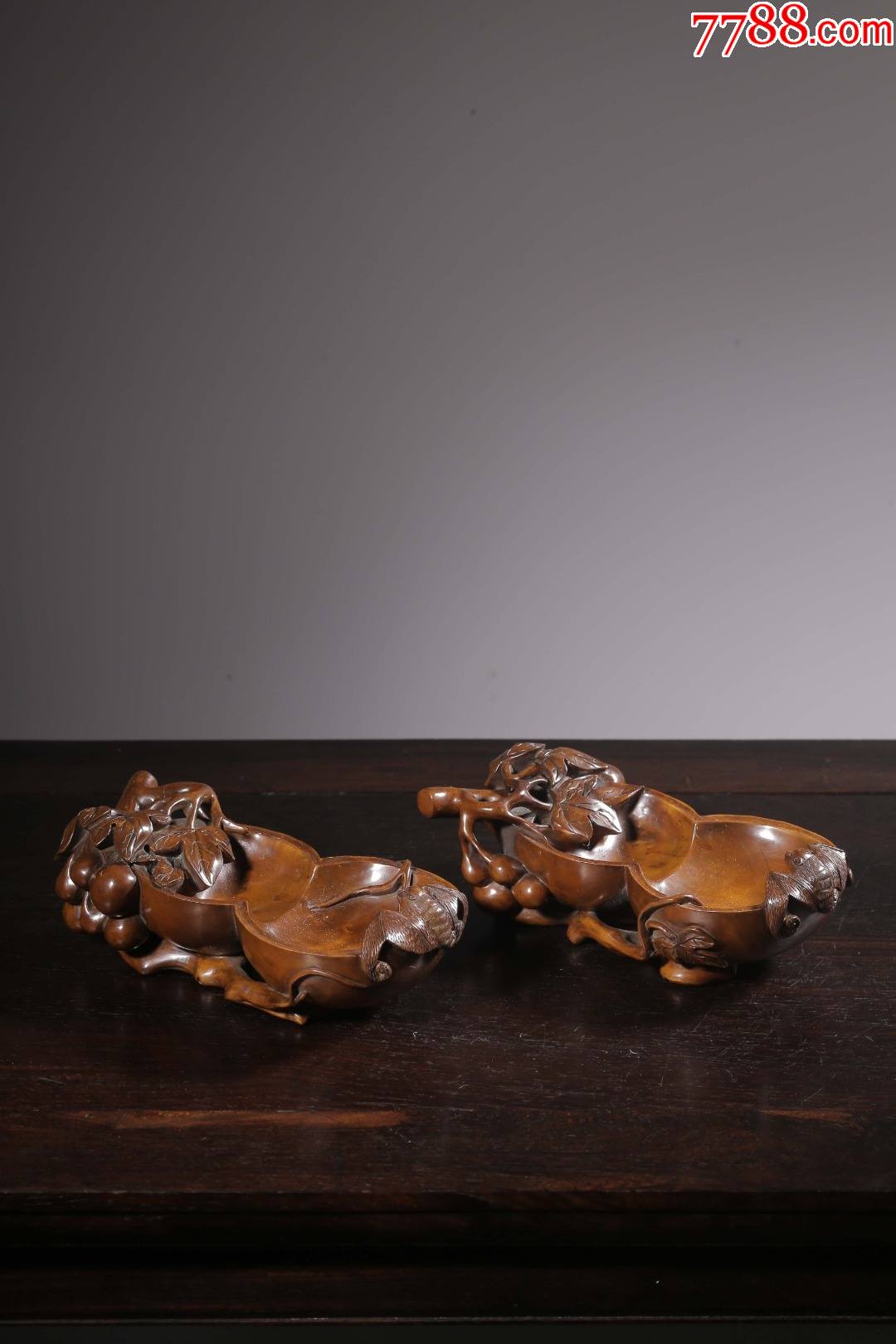 黄杨木雕多子多福葫芦形水洗一对_价格5000元_第1张_7788商城__七七八