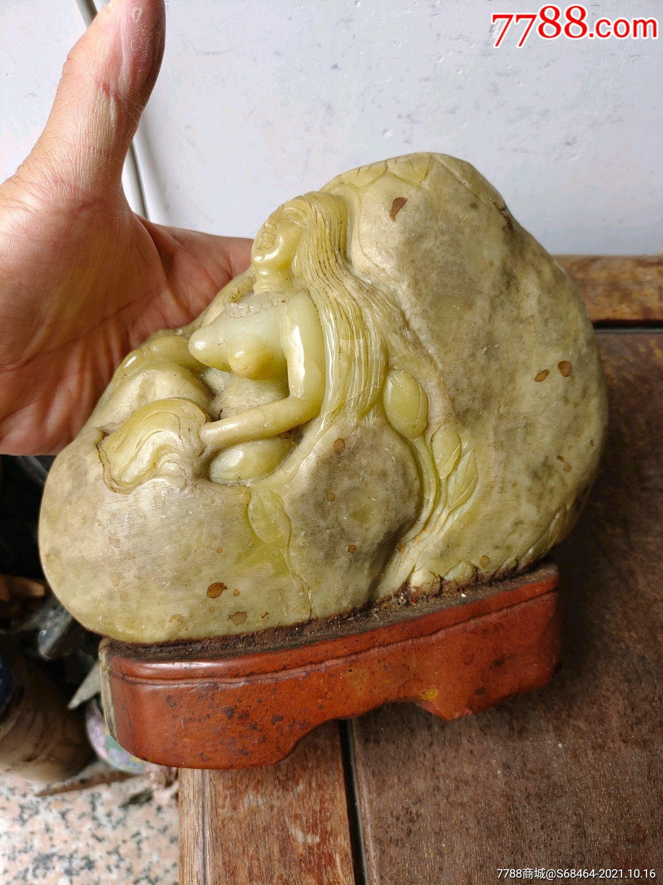 八九十年代高18厘米青田石巧雕女人人物像摆件一件-价格:358元-se8319