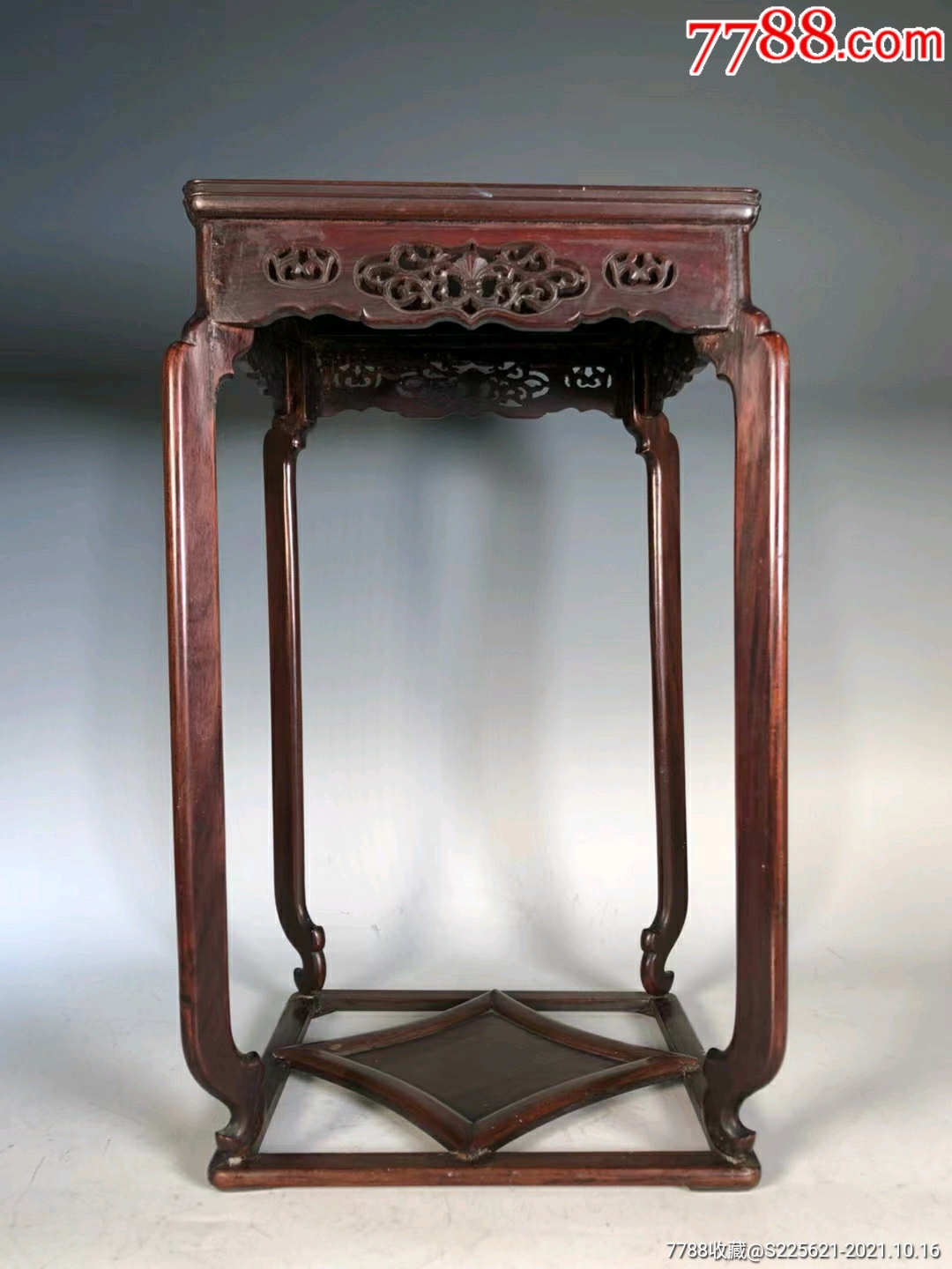 老花梨雕花四方香几-木桌/几/案-7788钢笔收藏