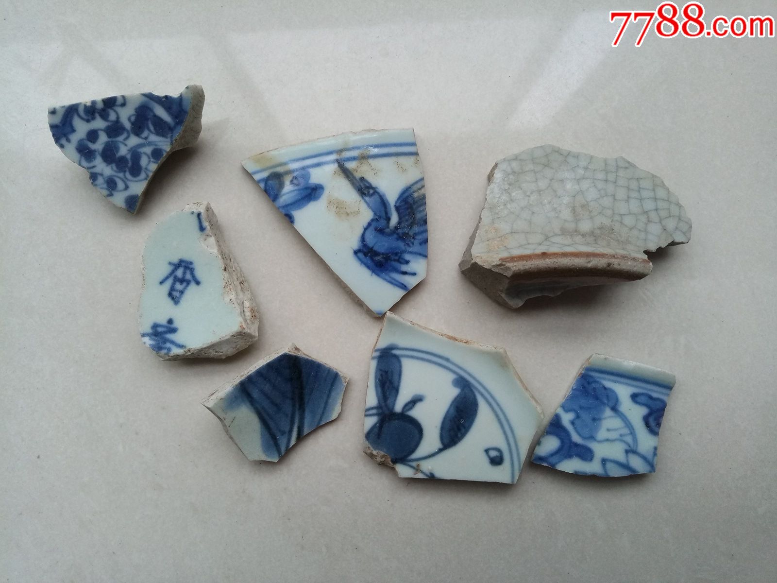 青花哥窑瓷片