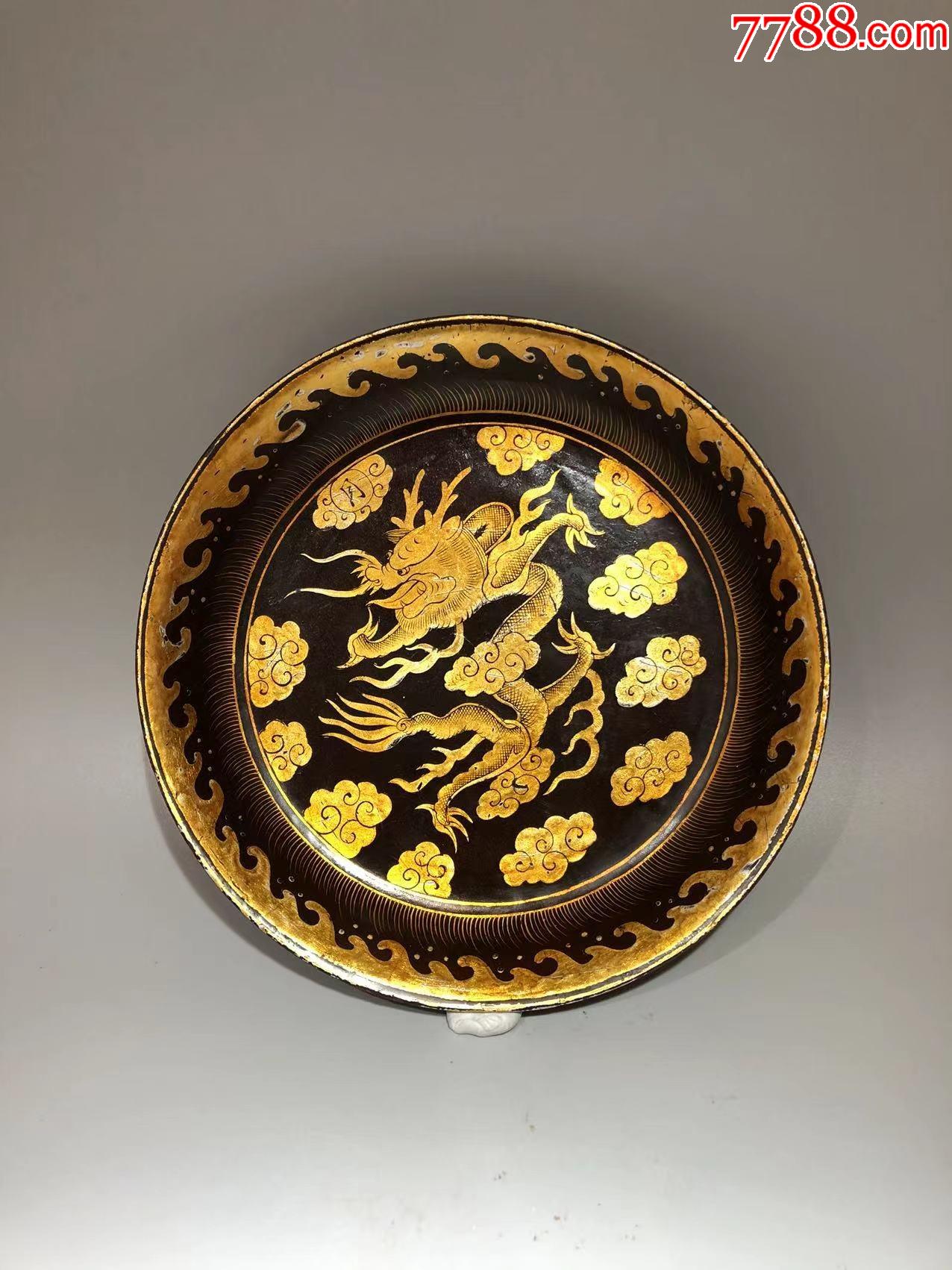 清漆金木胎漆器龙纹香盘
