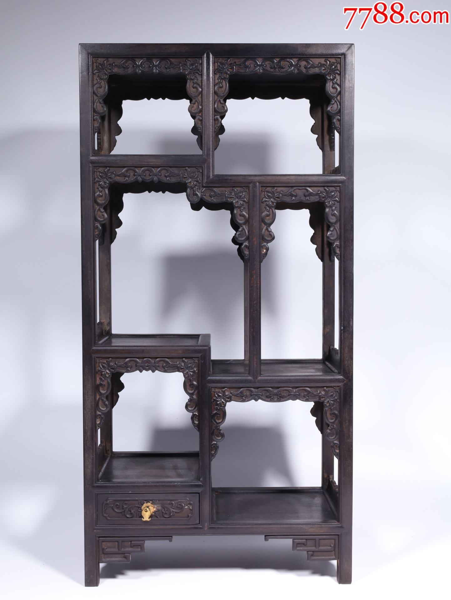 紫檀缠枝花卉纹多宝阁_木雕摆件_古艺阁主【7788收藏__收藏热线】