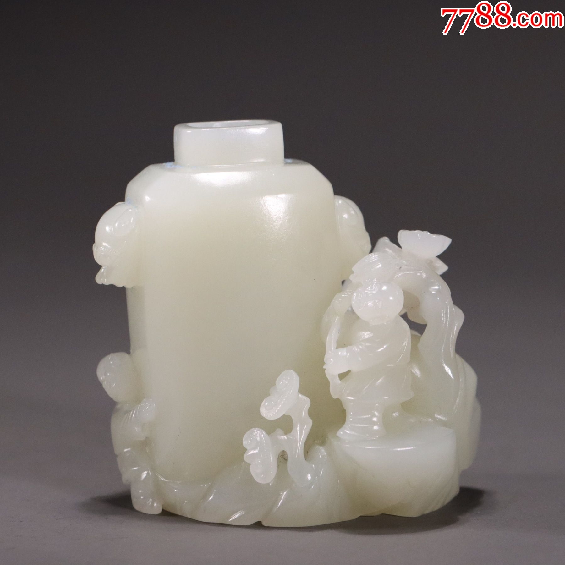 和田白玉梅花童子赏瓶摆件a84s185f