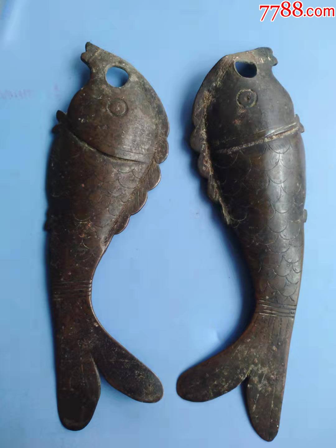 清代老家具铜鱼拉手一对201#,品好包老_铜杂件
