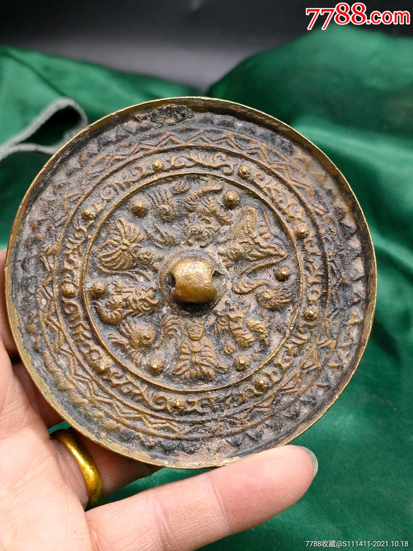 清代佛像麒麟鼓钉铜镜_价格380元_第1张_7788收藏__收藏热线