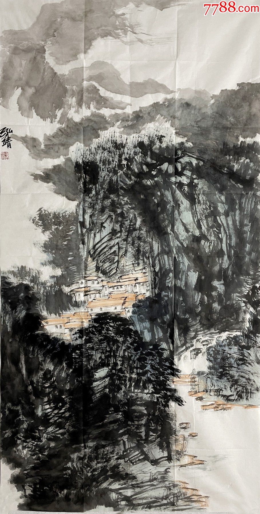 来自画家本人终身保真高光圃四尺整张竖幅中堂水墨山水画2山居图