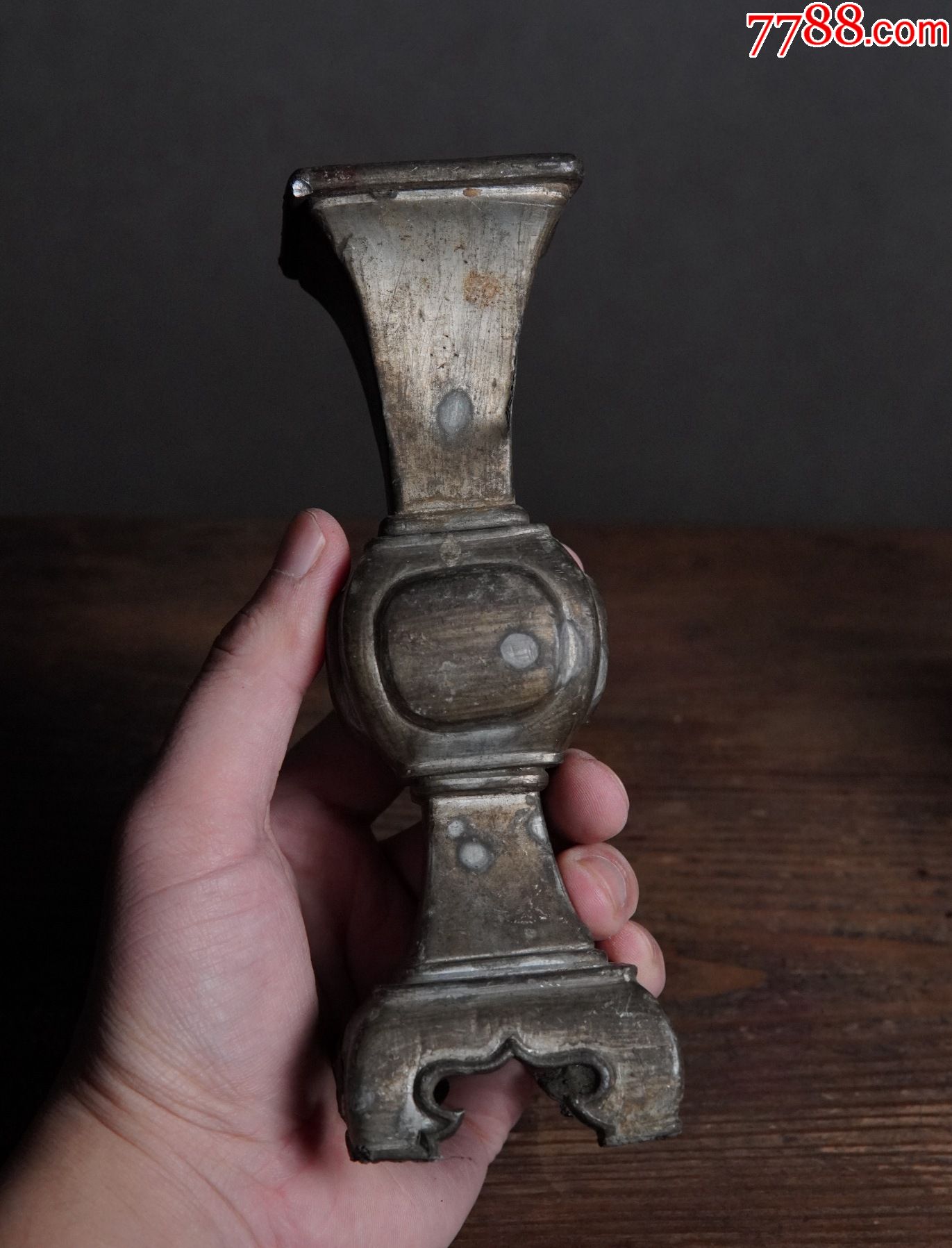 清代锡花觚一对锡器摆件花插香插