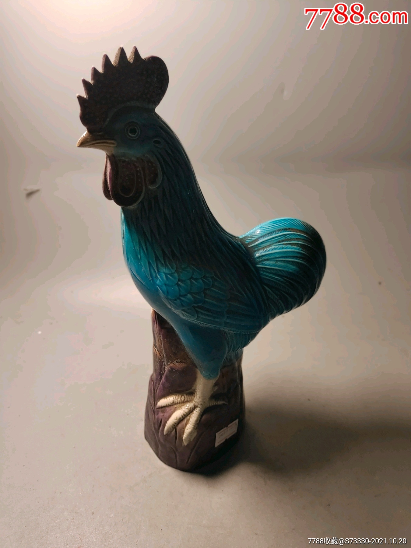 7080年代景德镇雕塑瓷厂孔雀蓝大公鸡一只