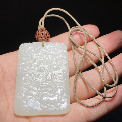 清和田玉籽料白玉风云际会海水祥云玉牌玉佩老和田玉龙纹玉佩