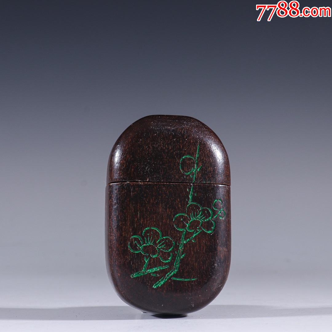 旧藏老沉香梅花诗文香盒