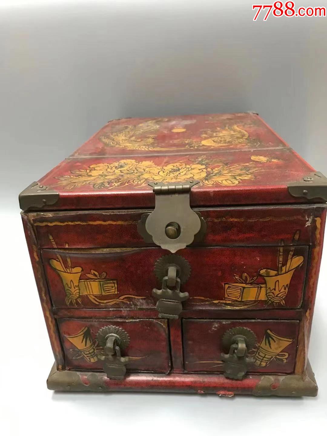 民国老红木金漆彩绘龙凤吉祥纹梳妆盒_木盒/木匣_第1张_7788奇石收藏