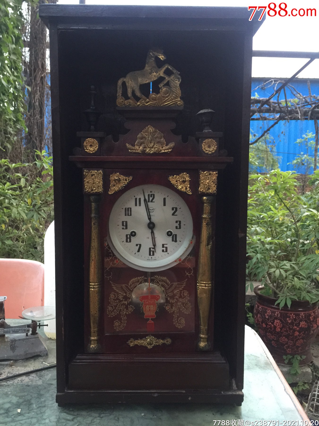 海鸥牌座钟带八十年代自制的木质外盒