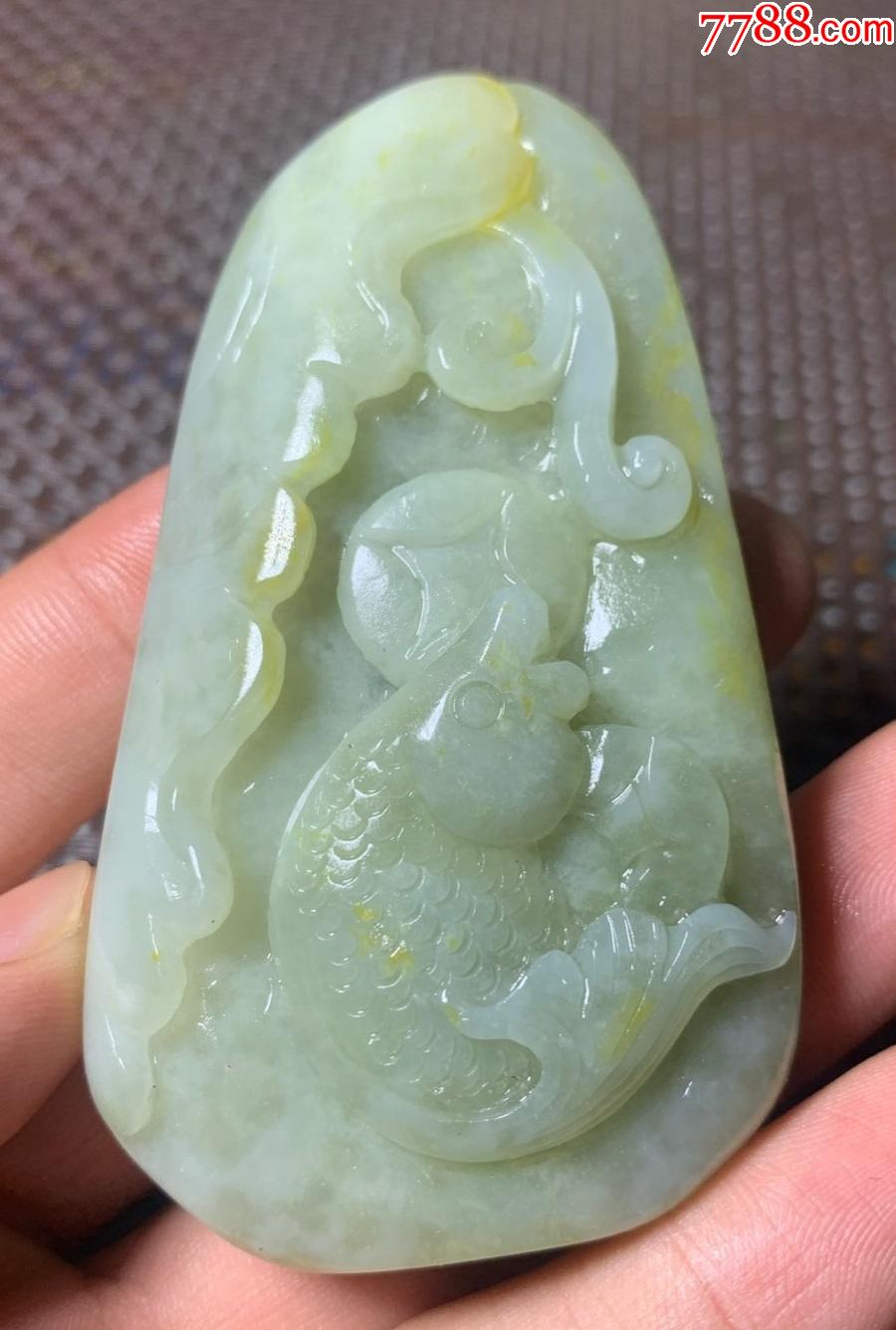 和田玉手雕鲤鱼金钱连年有余手把件804616mm982gzz