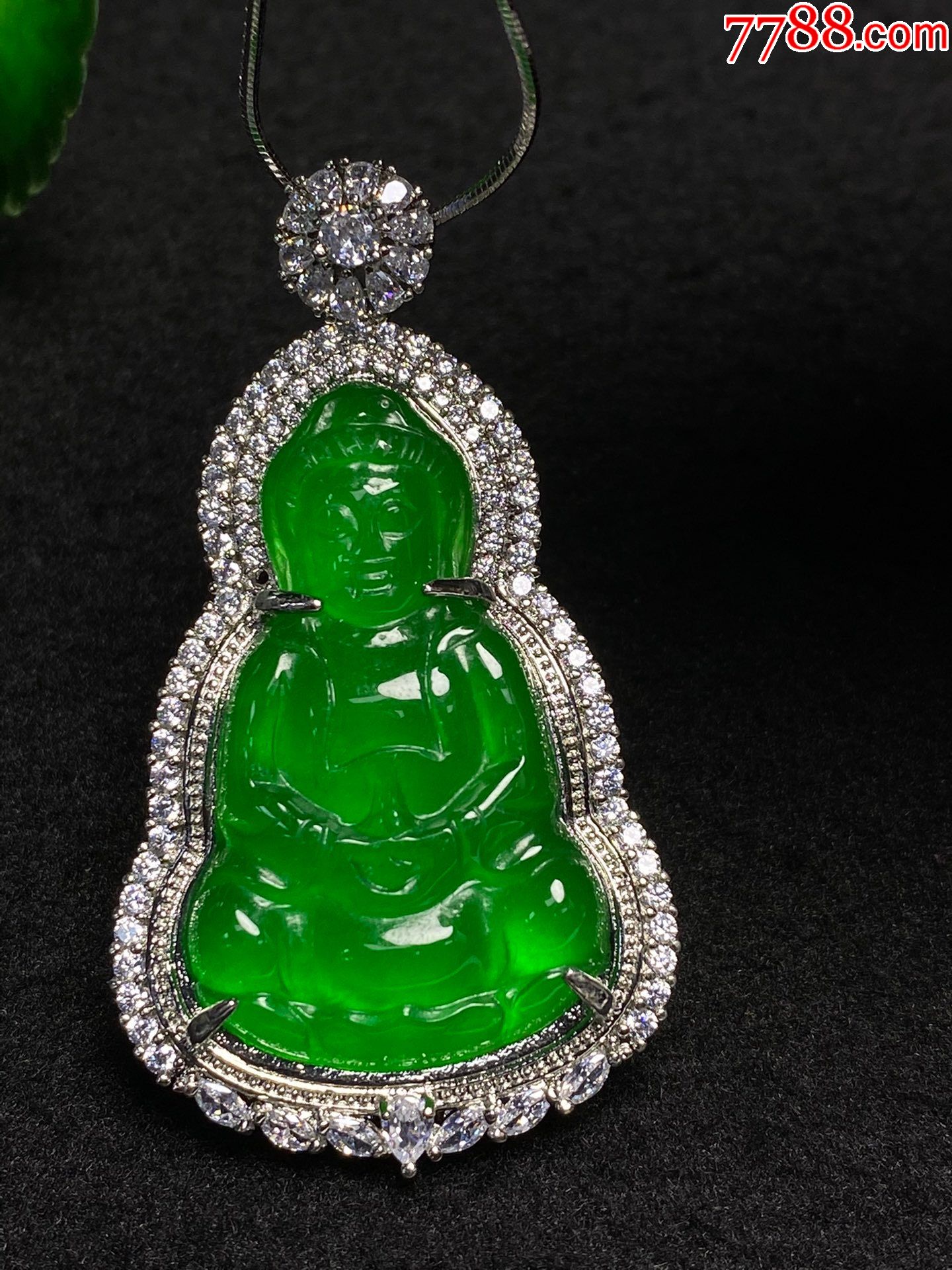 高冰种帝王绿翡翠镶嵌观音a91s2f