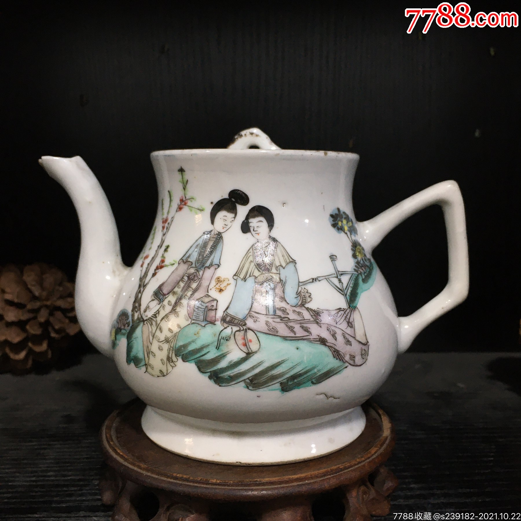 桃花仕女人物纹端把壶程和顺