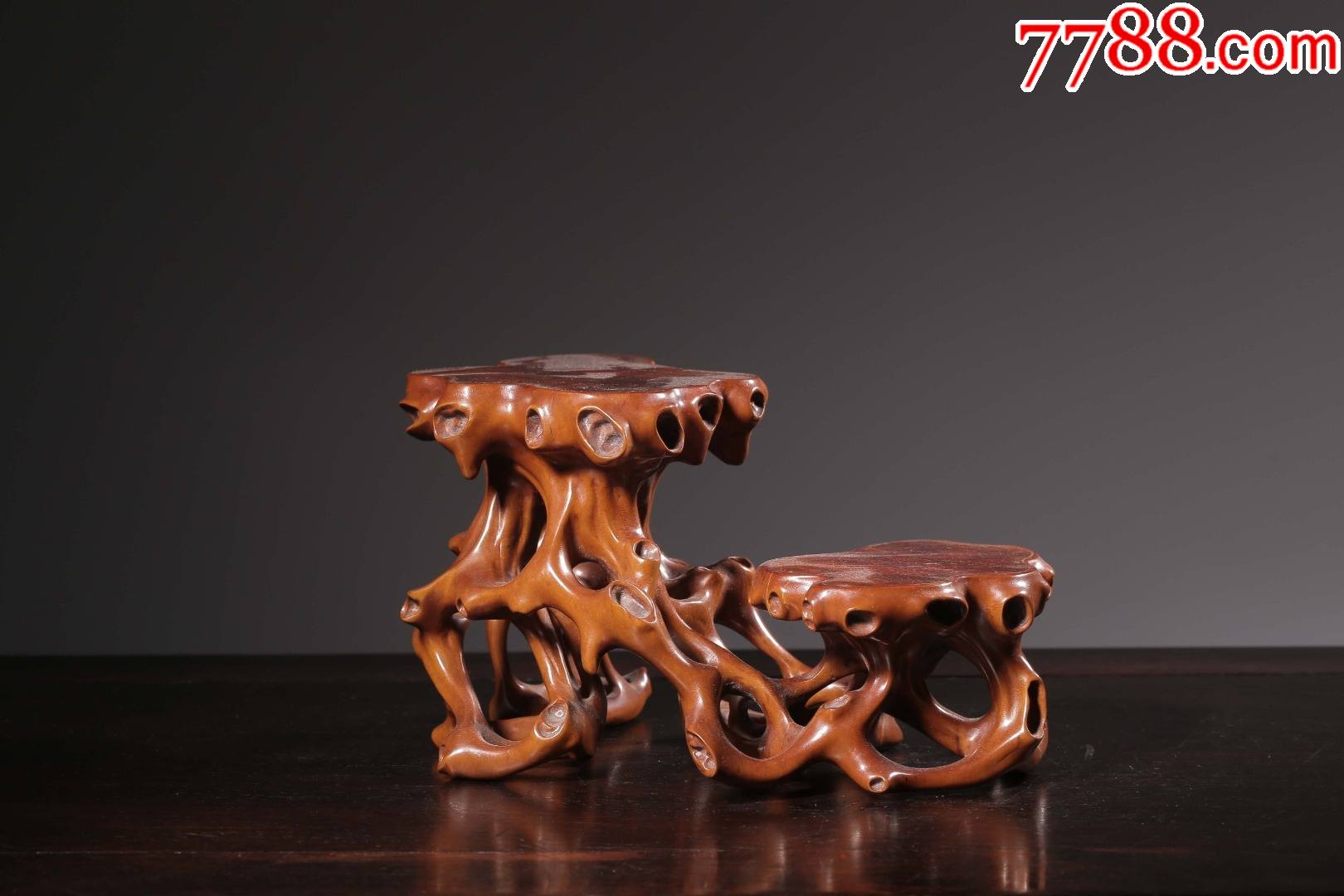 黄杨木嵌瘿木随形高低文房底座