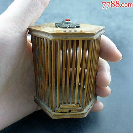 六边形蝈蝈纺织娘竹制宠物笼清代民国老笼子保真保老古董古玩杂项收藏