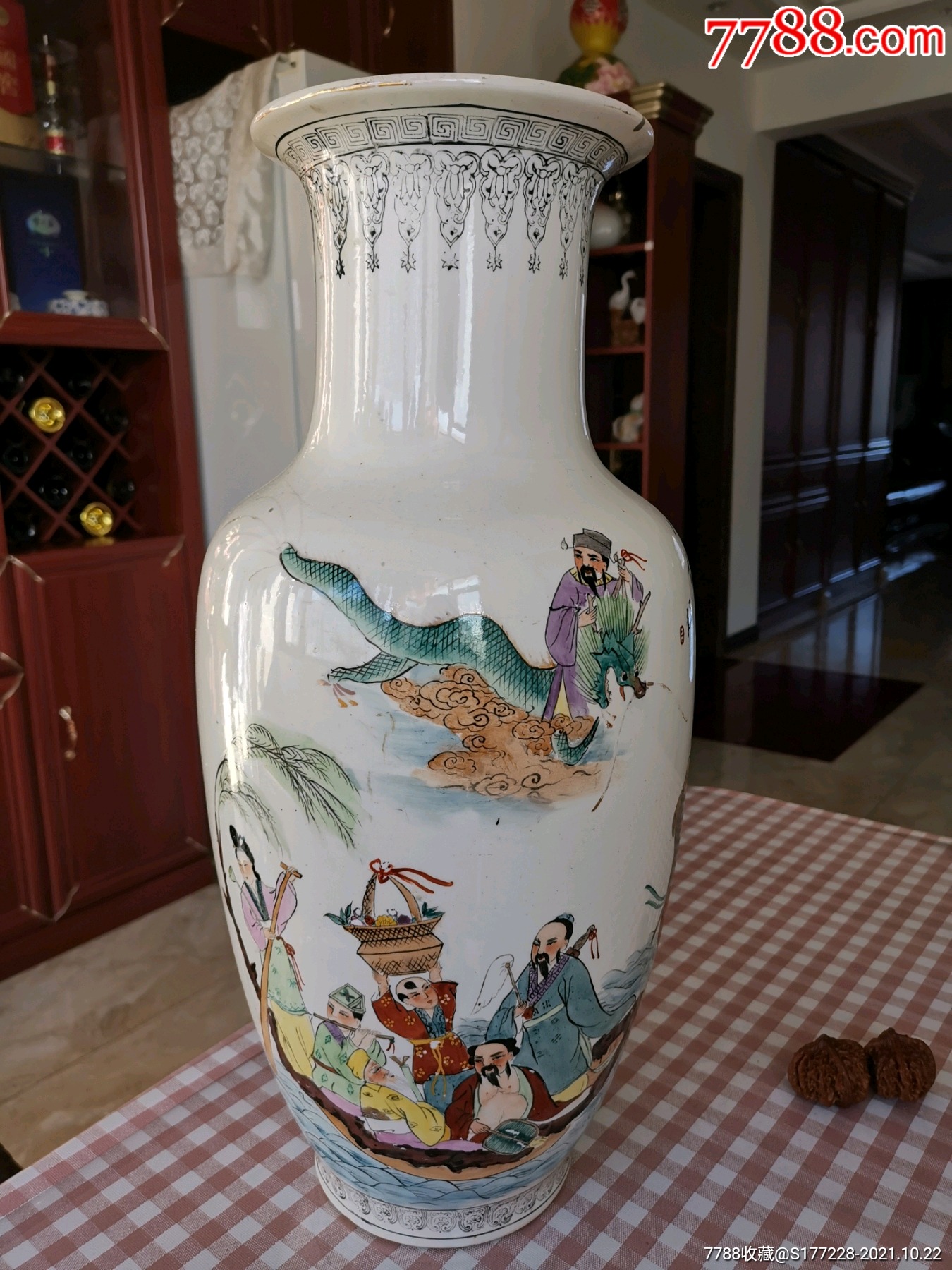 567年代人物八仙过海大赏瓶老瓷器花瓶开门老货保真