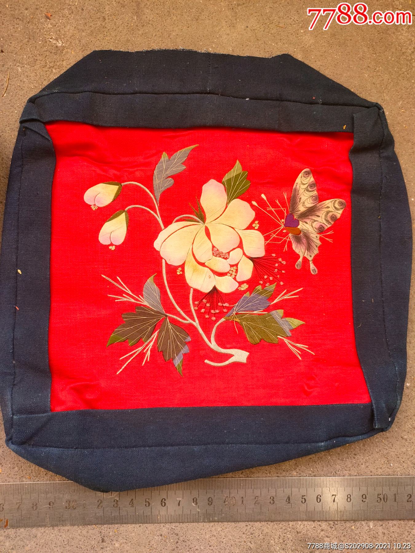 老绣品老绣片老枕顶一对