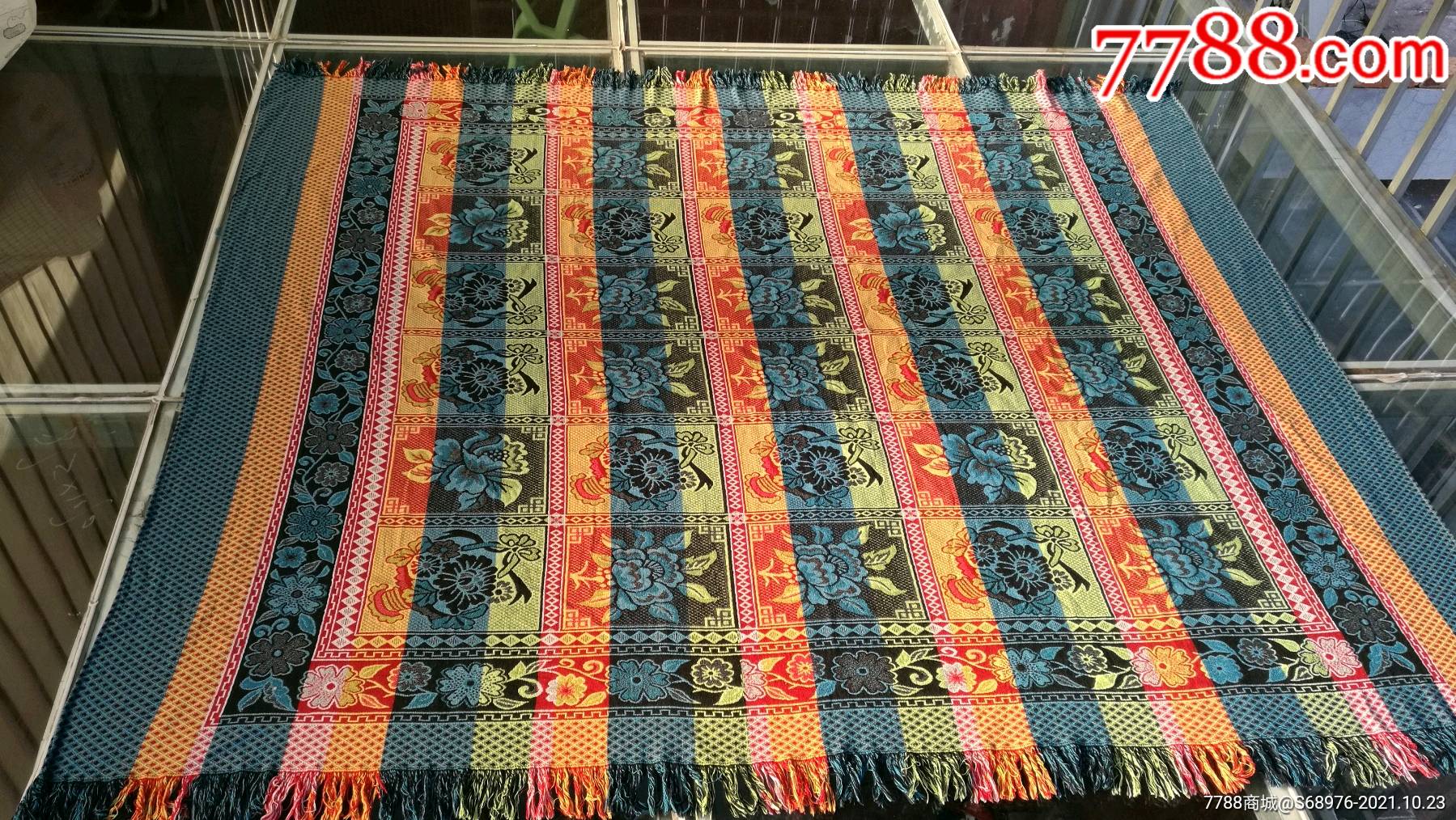 怀旧50年代花卉图案线毯床毯214x185cm可做影视道具怀旧装饰