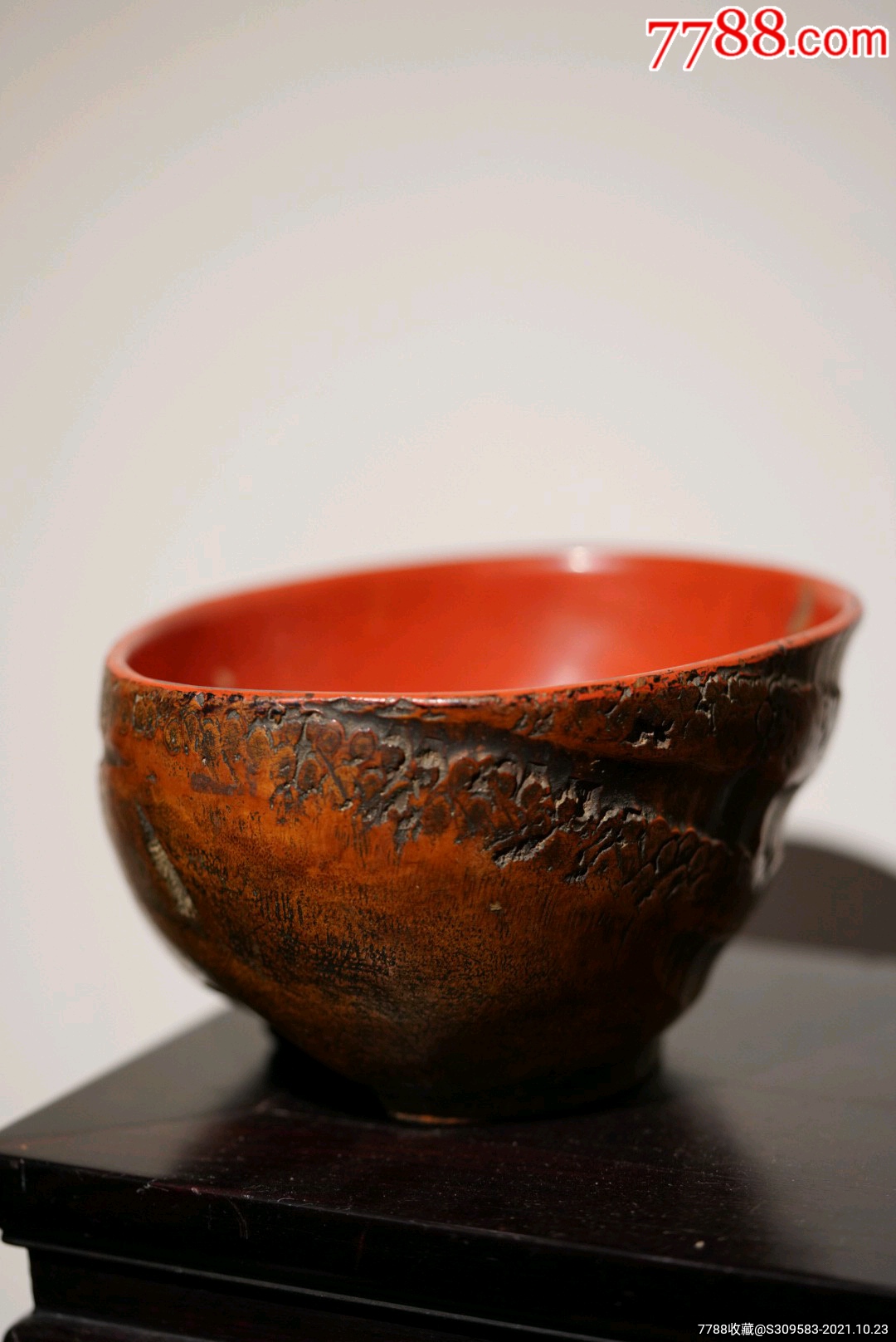 清竹根髹漆净水碗