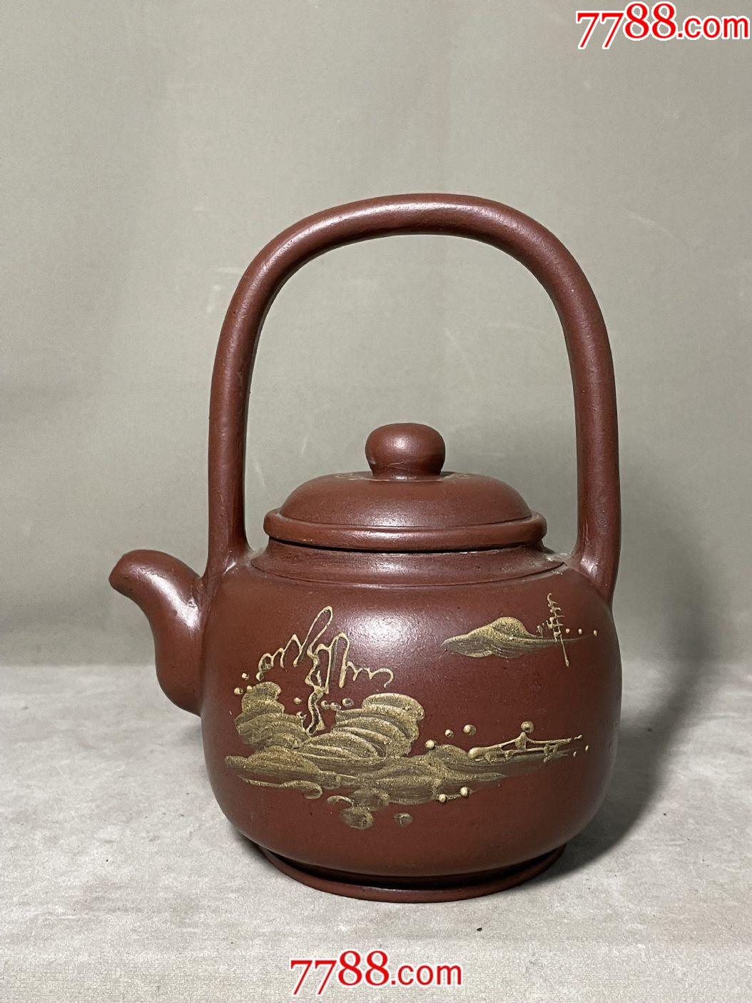 宜兴紫砂描金提梁壶(顾景舟款)_紫砂壶_旧书收藏_回收价格_7788书籍
