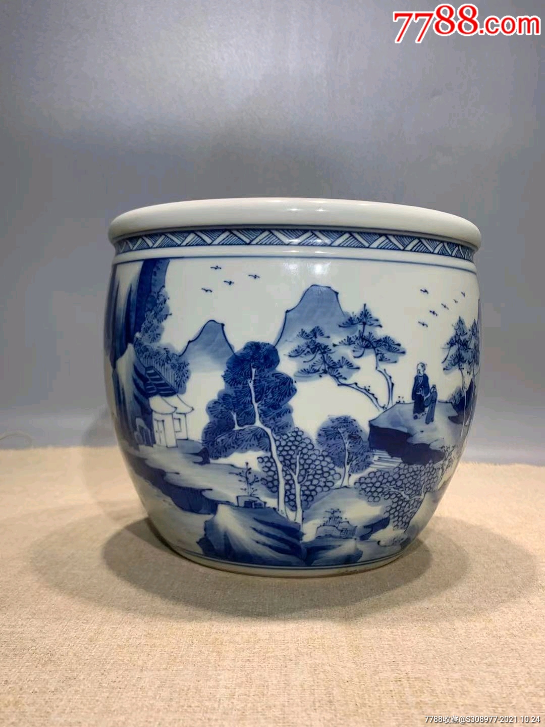 清代青花山水笔洗