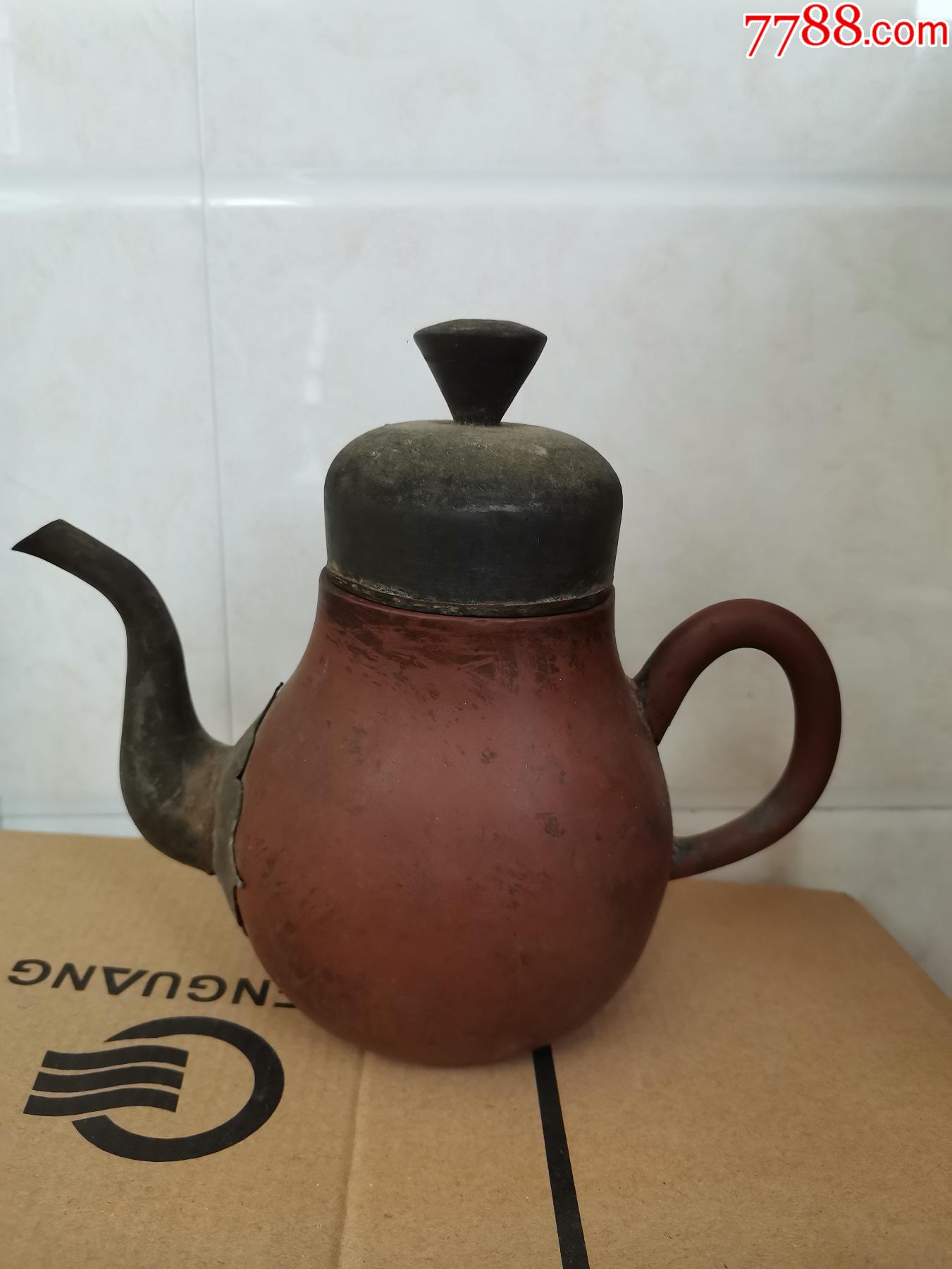 建国前后梨形紫砂壶(后镶锡嘴,配锡盖,无款)_紫砂壶_任城古玩收藏